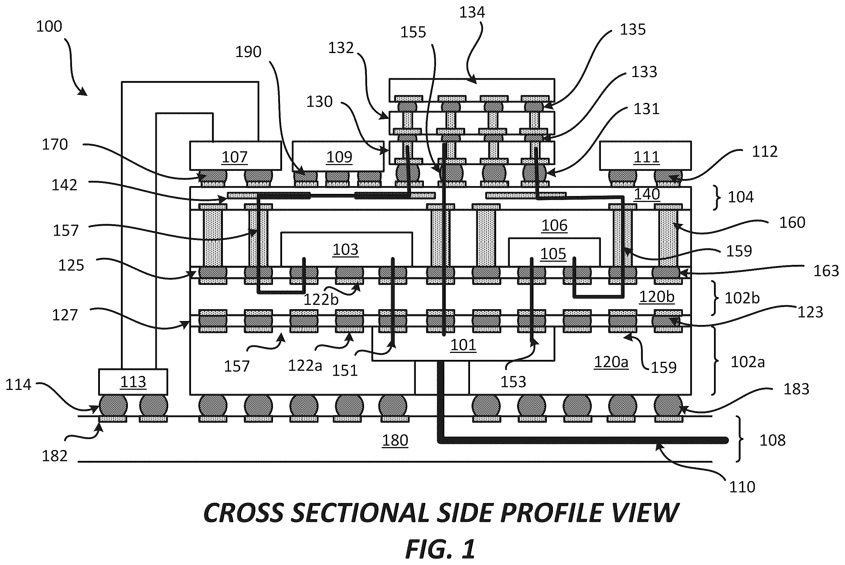 Patent US12564107 — Package comprising optical integrated device — Figure 1