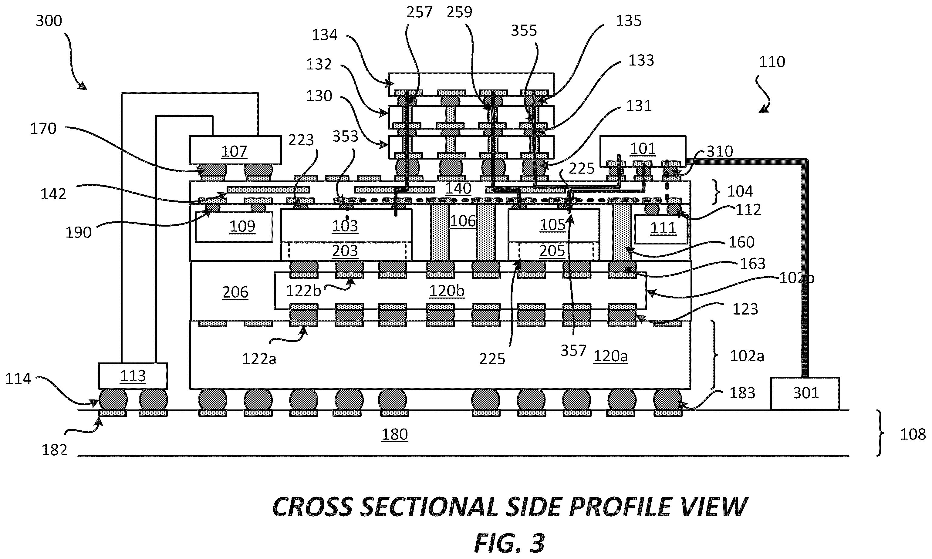 Patent US12564107 Figure 3 – Package comprising optical integrated device