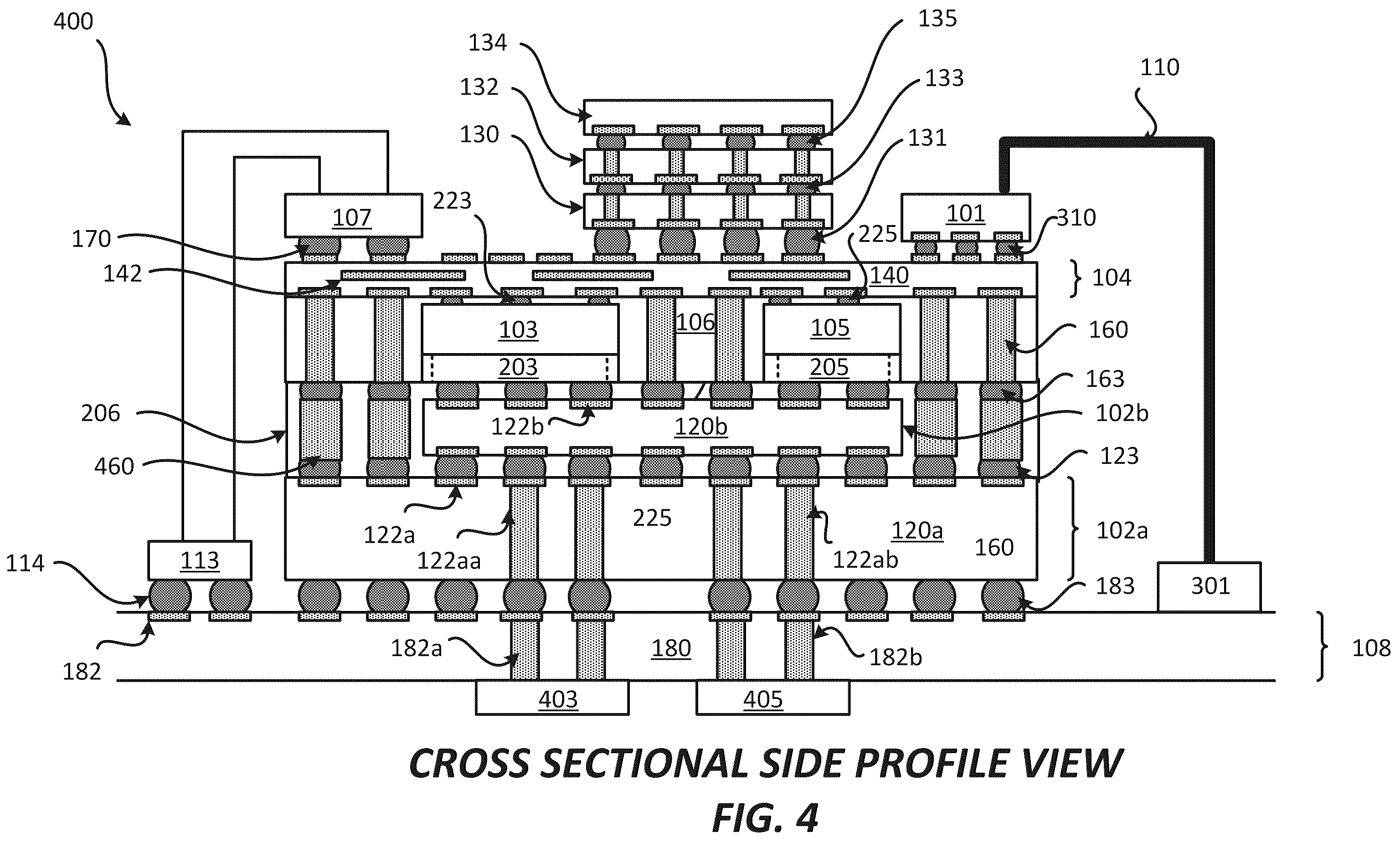 Patent US12564107 Figure 4 – Package comprising optical integrated device