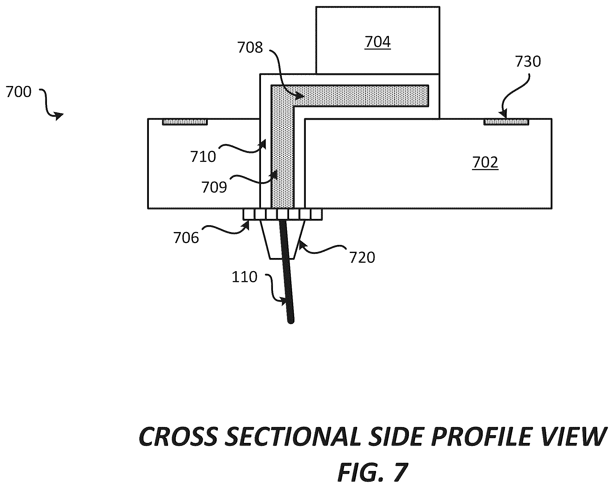 Patent US12564107 Figure 7 – Package comprising optical integrated device