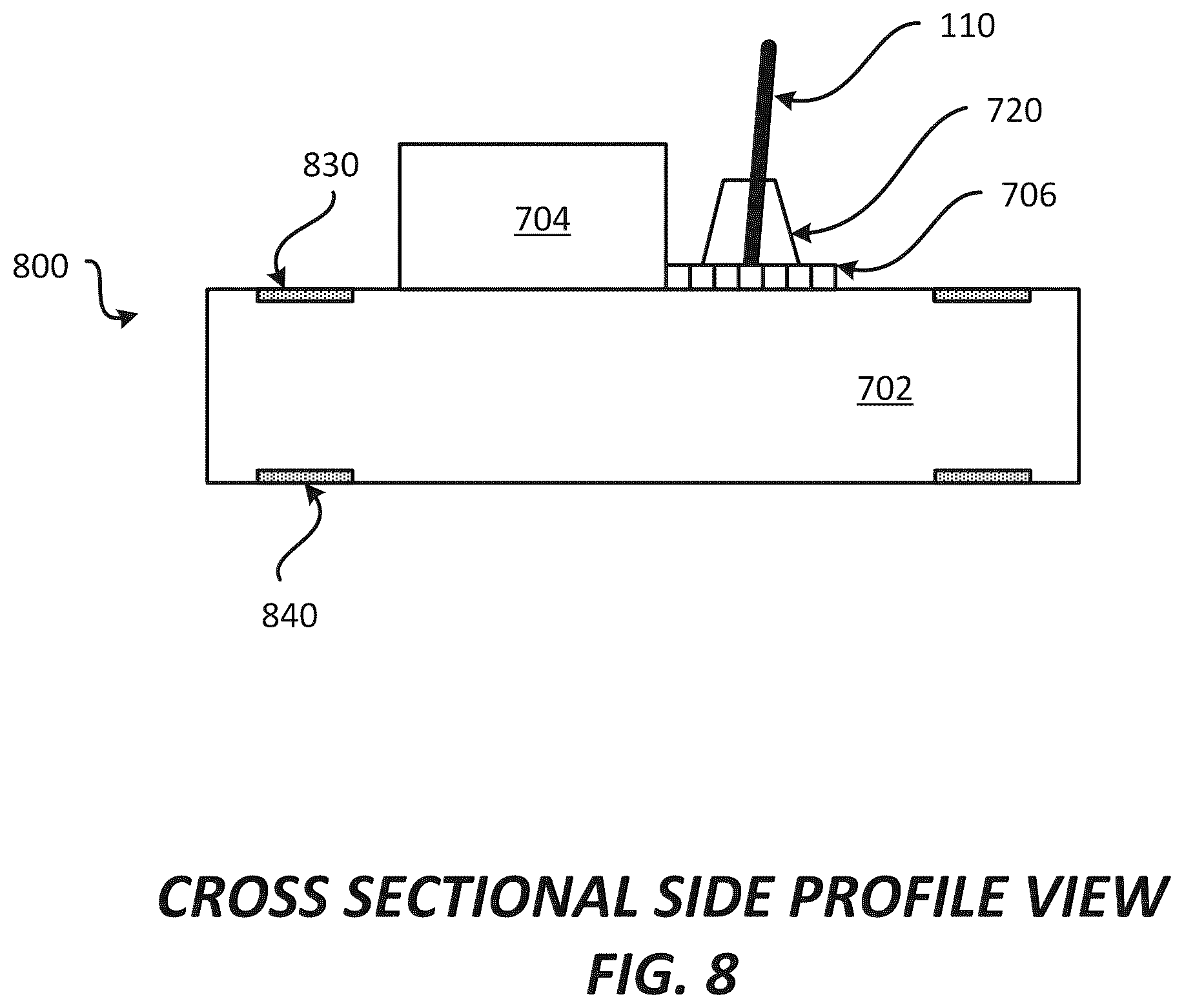 Patent US12564107 Figure 8 – Package comprising optical integrated device