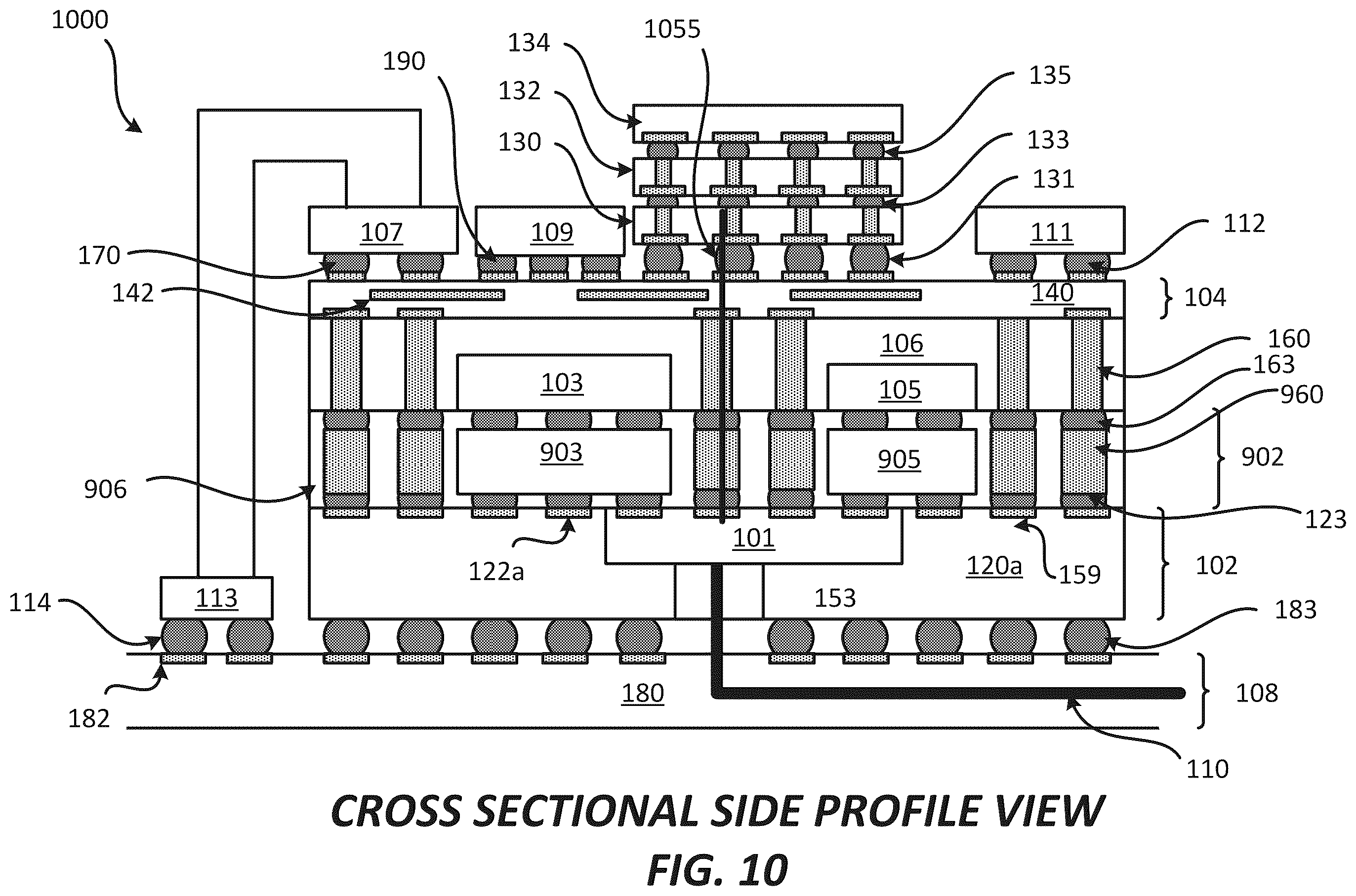 Patent US12564107 Figure 10 – Package comprising optical integrated device