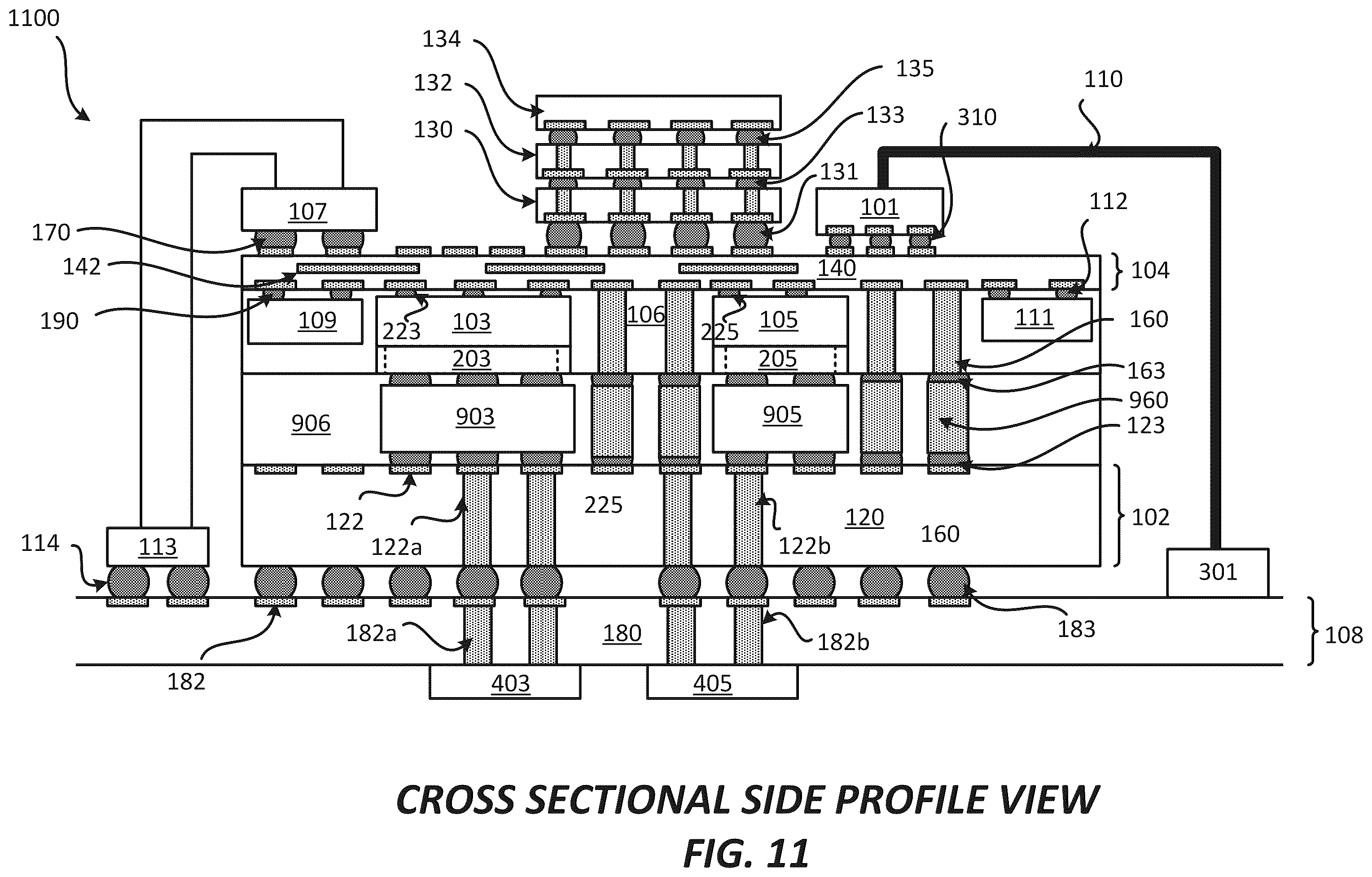 Patent US12564107 Figure 11 – Package comprising optical integrated device