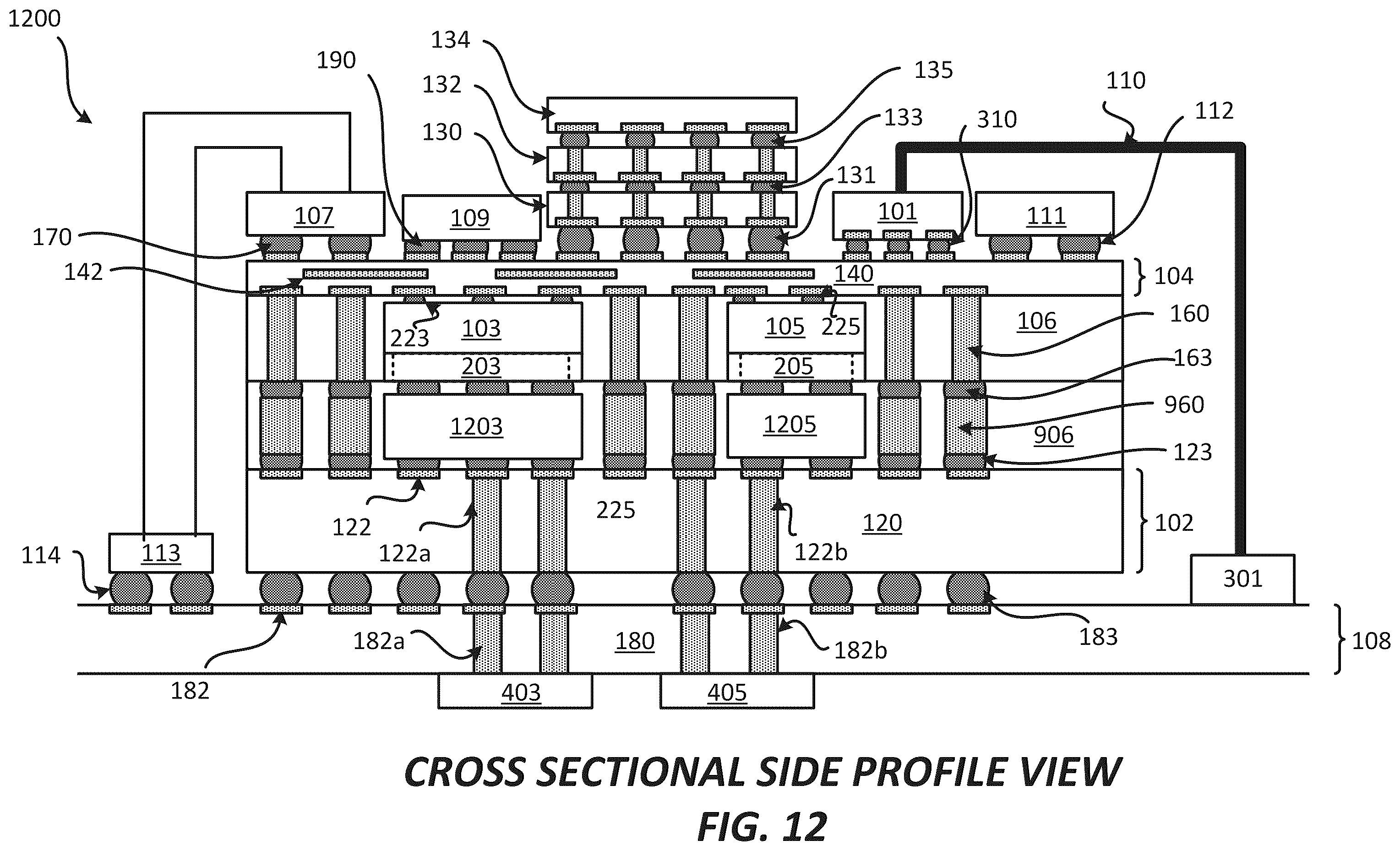 Patent US12564107 Figure 12 – Package comprising optical integrated device