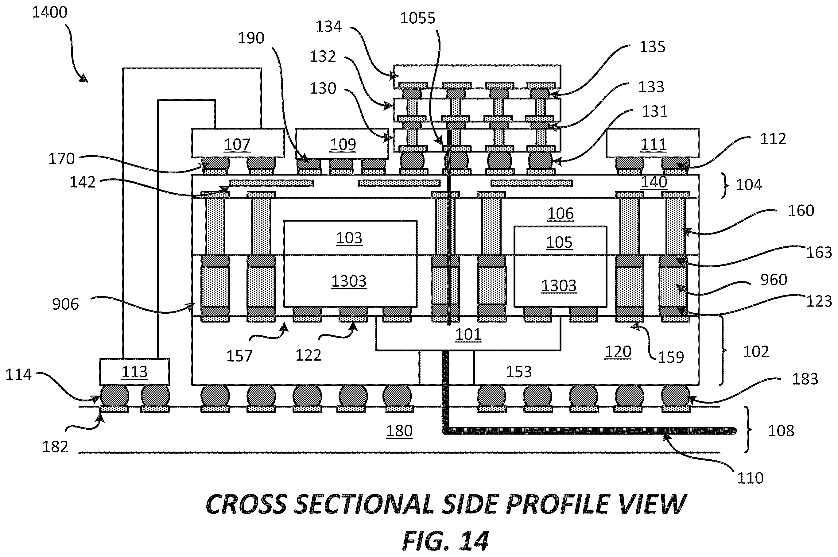 Patent US12564107 Figure 14 – Package comprising optical integrated device