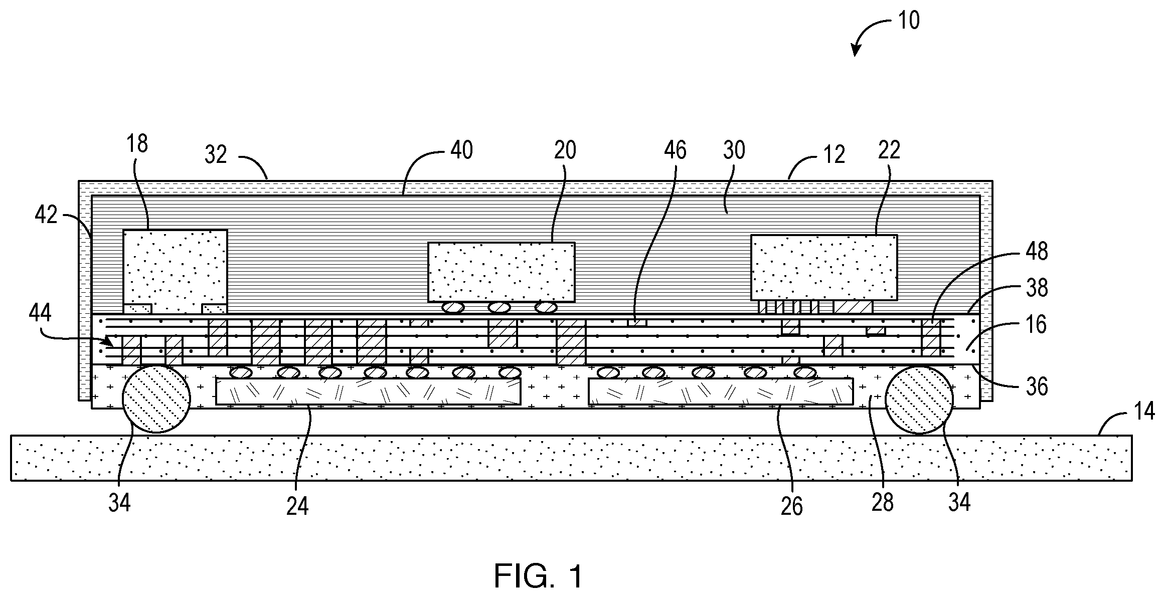 Patent US12564111 Figure 1 – Double-sided integrated circuit module having an exposed semiconductor die