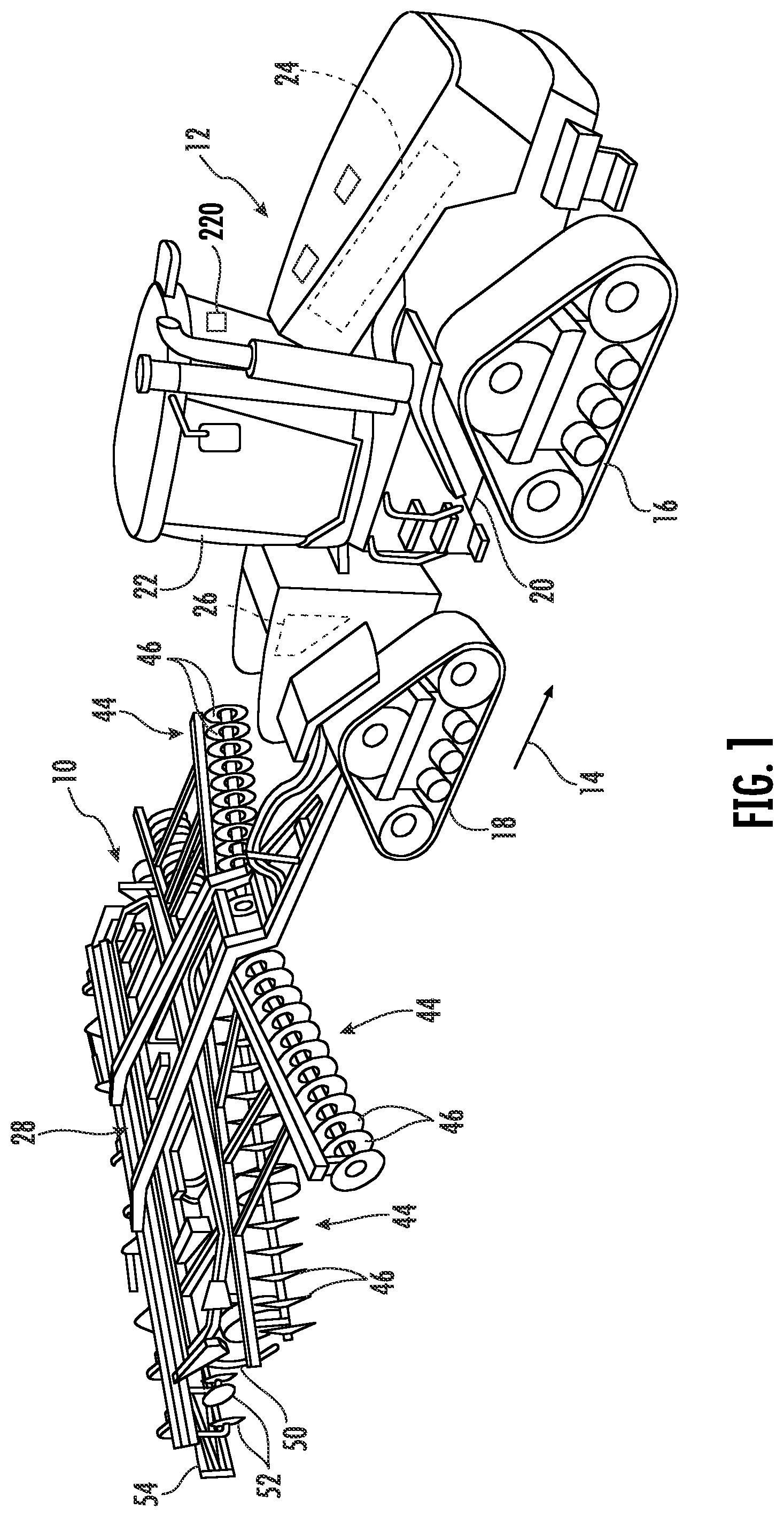 Patent US12564119 Figure 1 – Agricultural system and method for monitoring operating conditions associated with disks of an agricultural implement