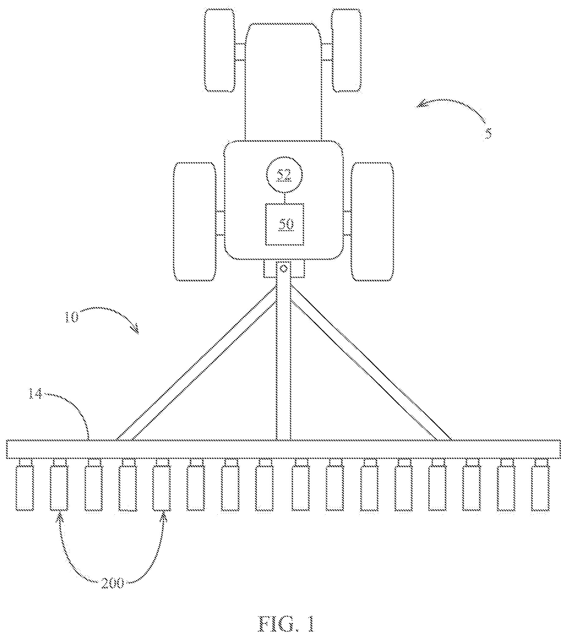 Patent US12564122 Figure 1 – Systems and apparatuses for soil and seed monitoring