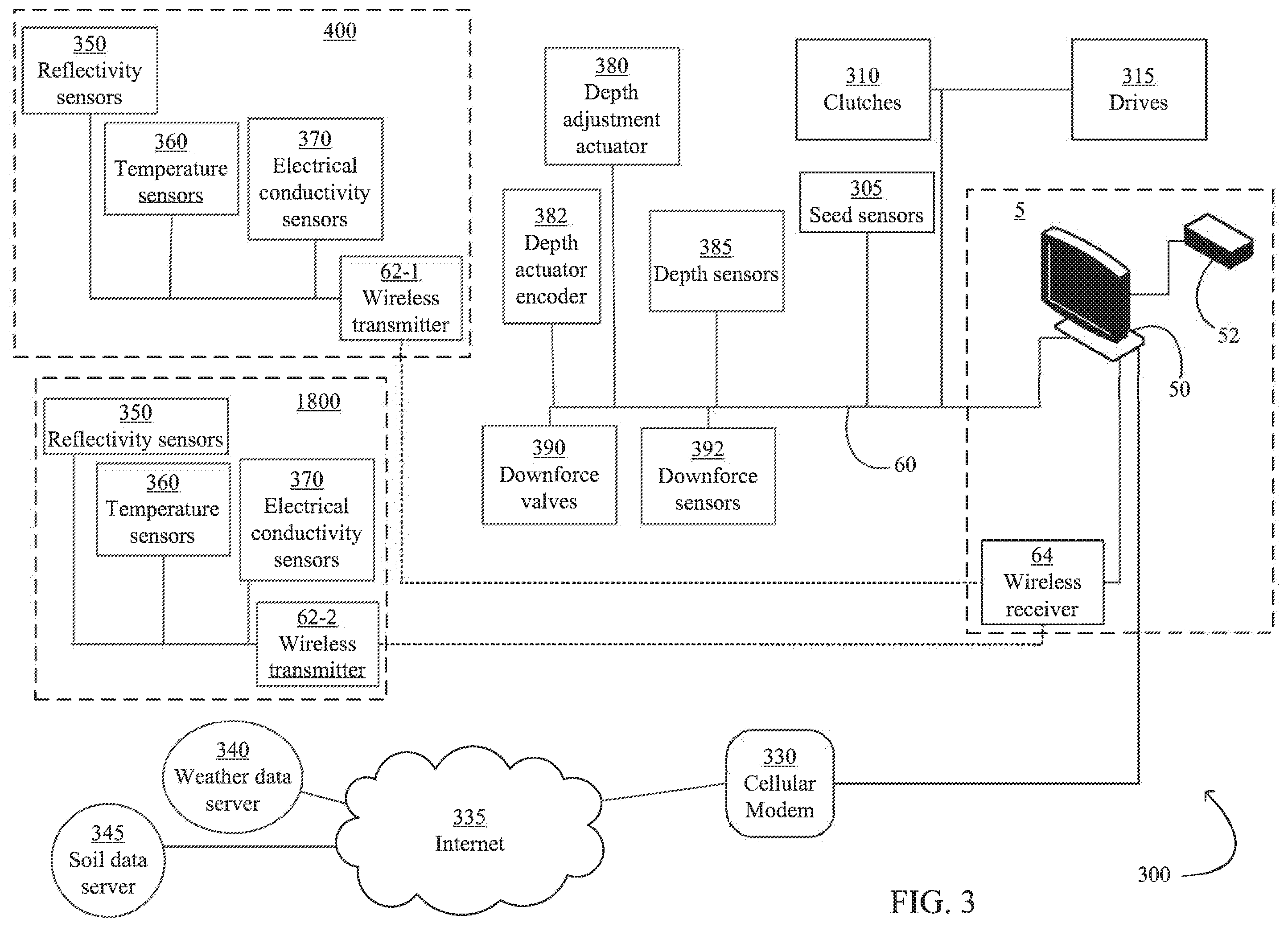 Patent US12564122 Figure 3 – Systems and apparatuses for soil and seed monitoring