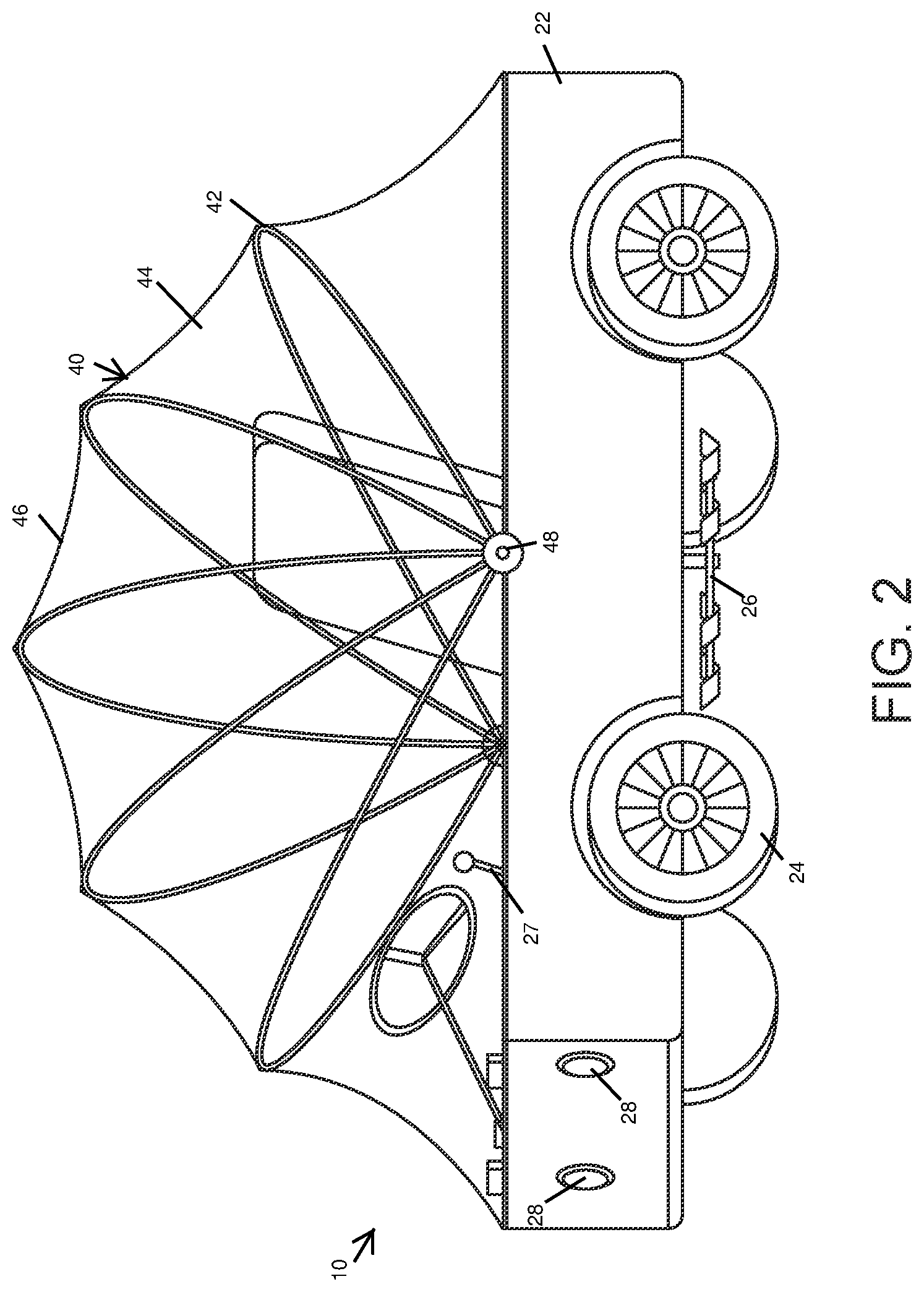 Patent US12564127 Figure 2 – Riding lawn mower with an air conditioned cab
