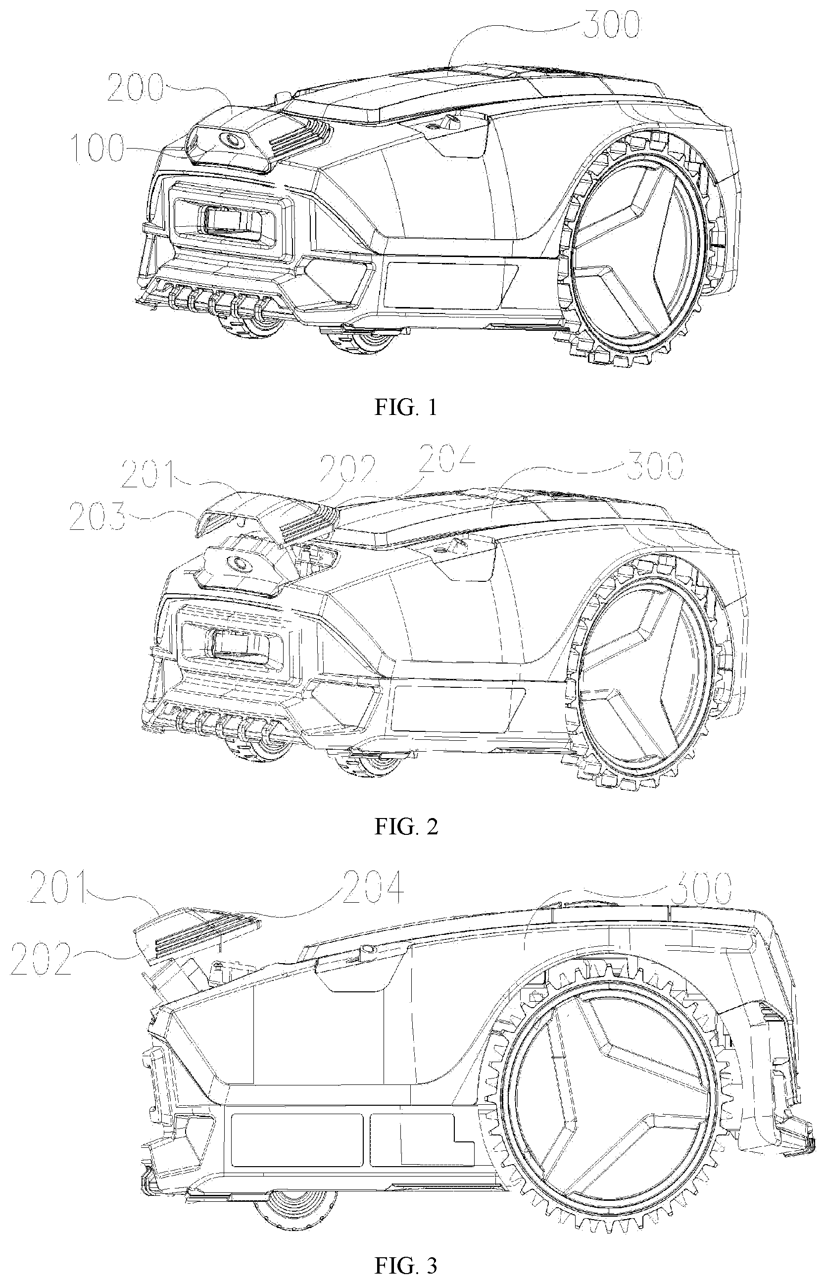 Patent US12564131 Figure 1 – Shielding structure for camera and mower