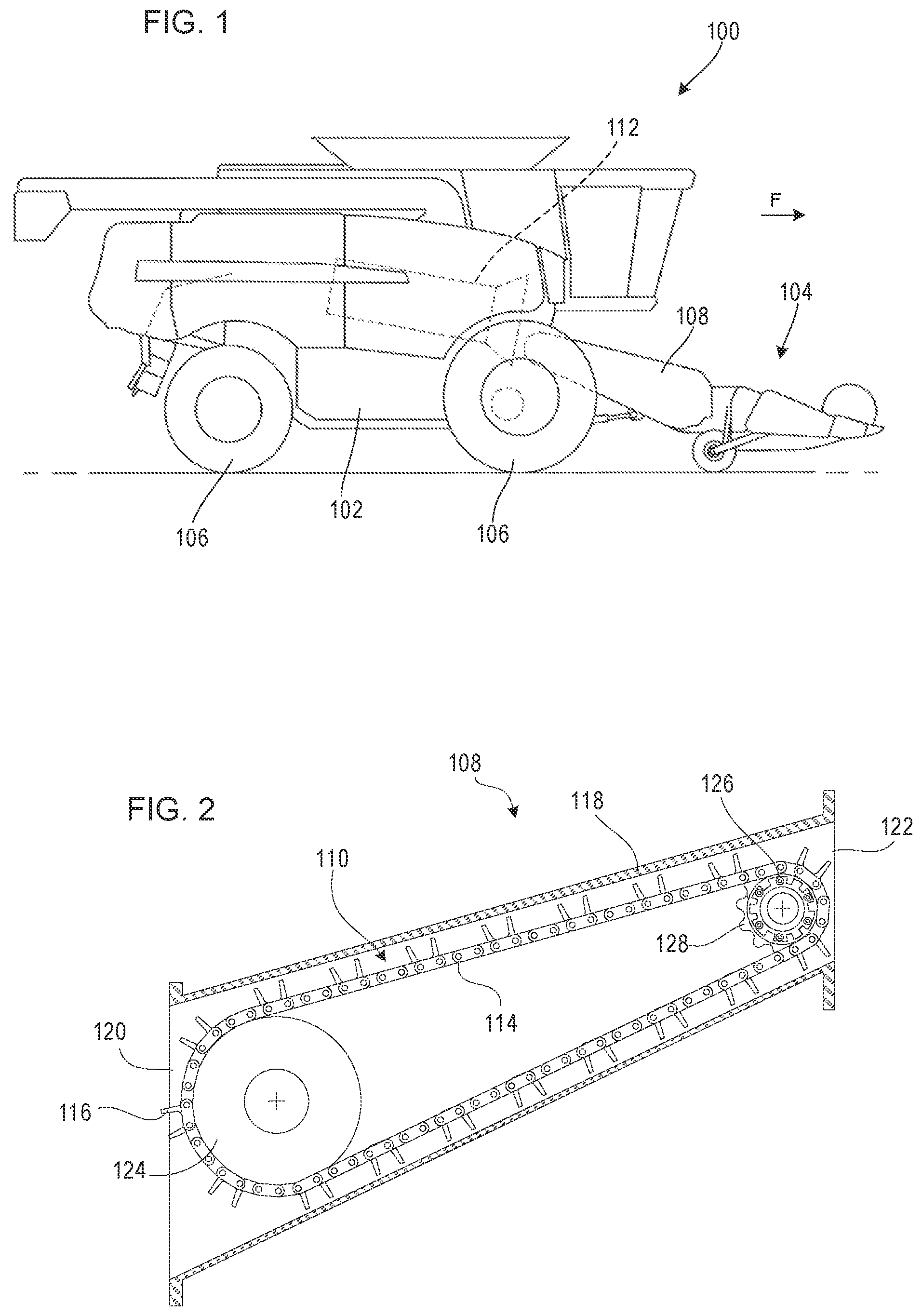 Patent US12564135 Figure 1 – Split topshaft sprocket for agricultural headers