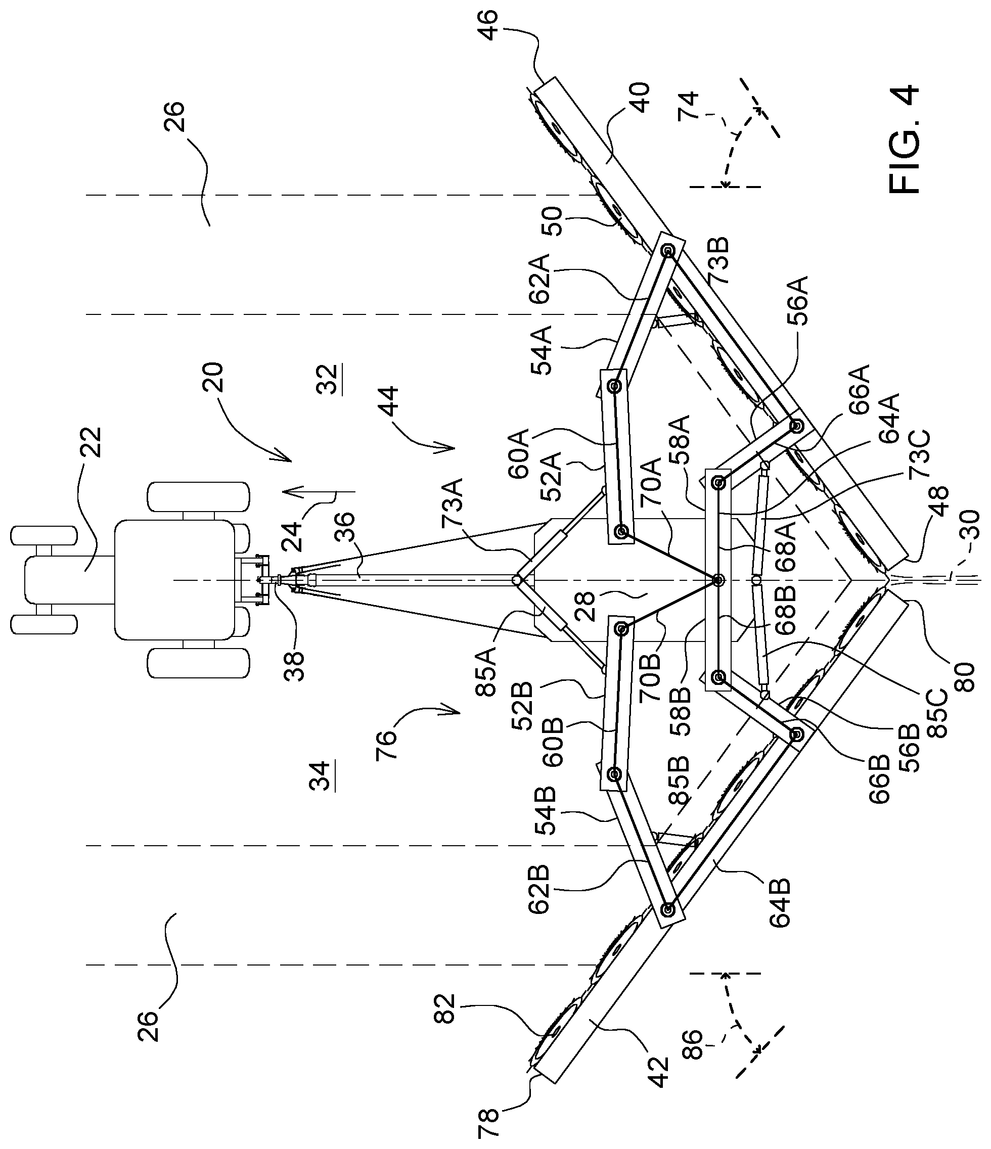 Patent US12564137 Figure 4 – Center delivery rake implement