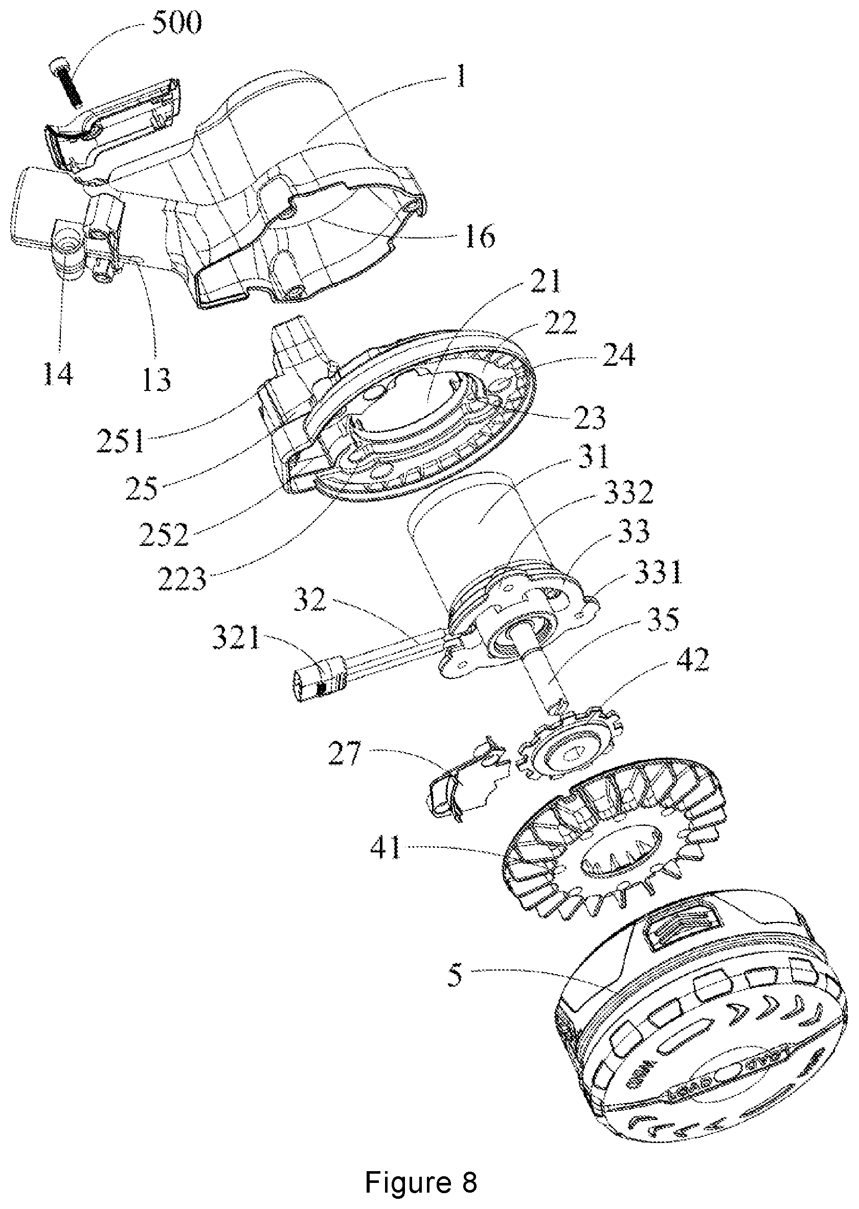 Patent US12564140 Figure 6 – Driving assembly and garden tool