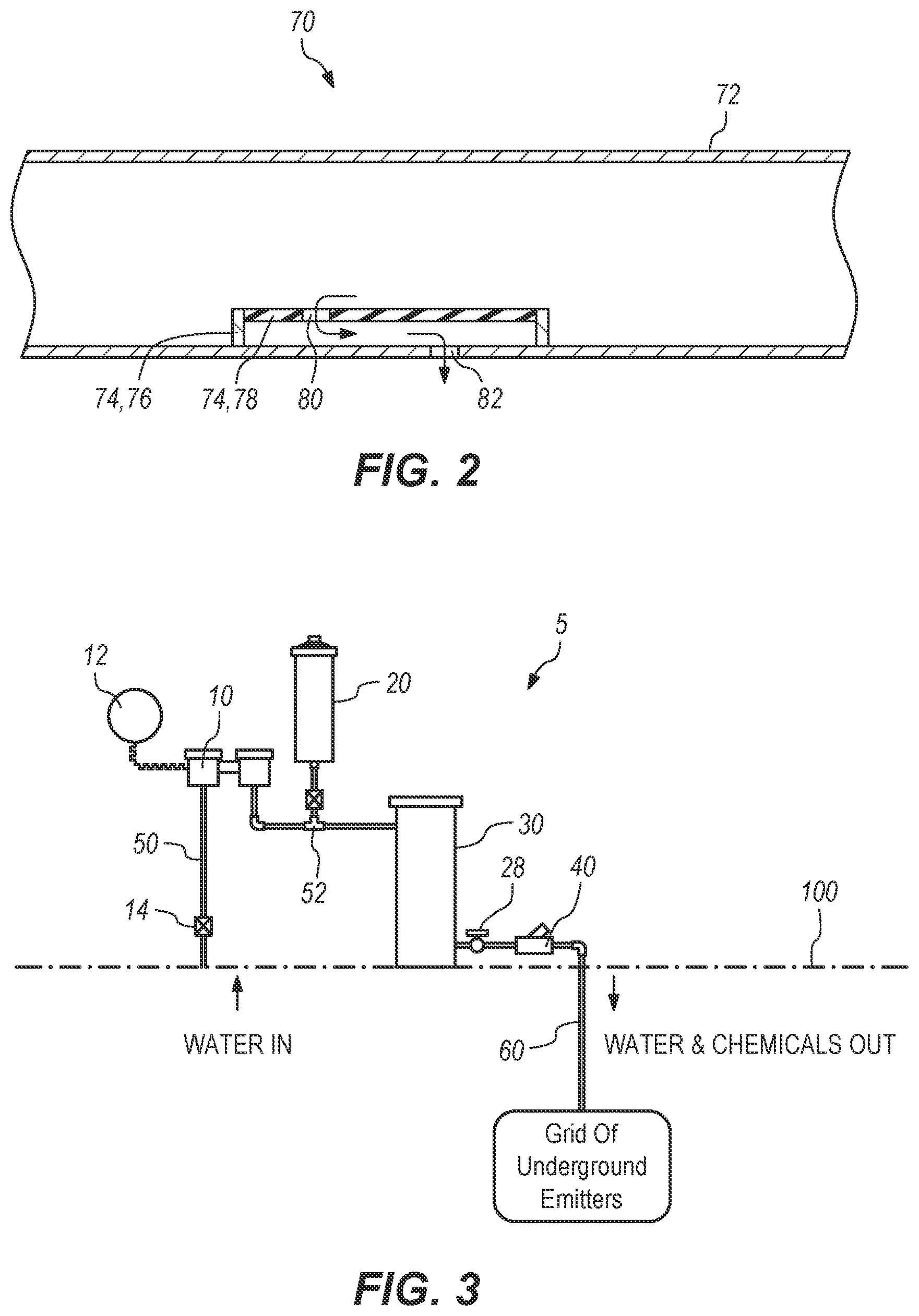 Patent US12564145 Figure 2 – Underground irrigation system with liquid and granular additive capabilities
