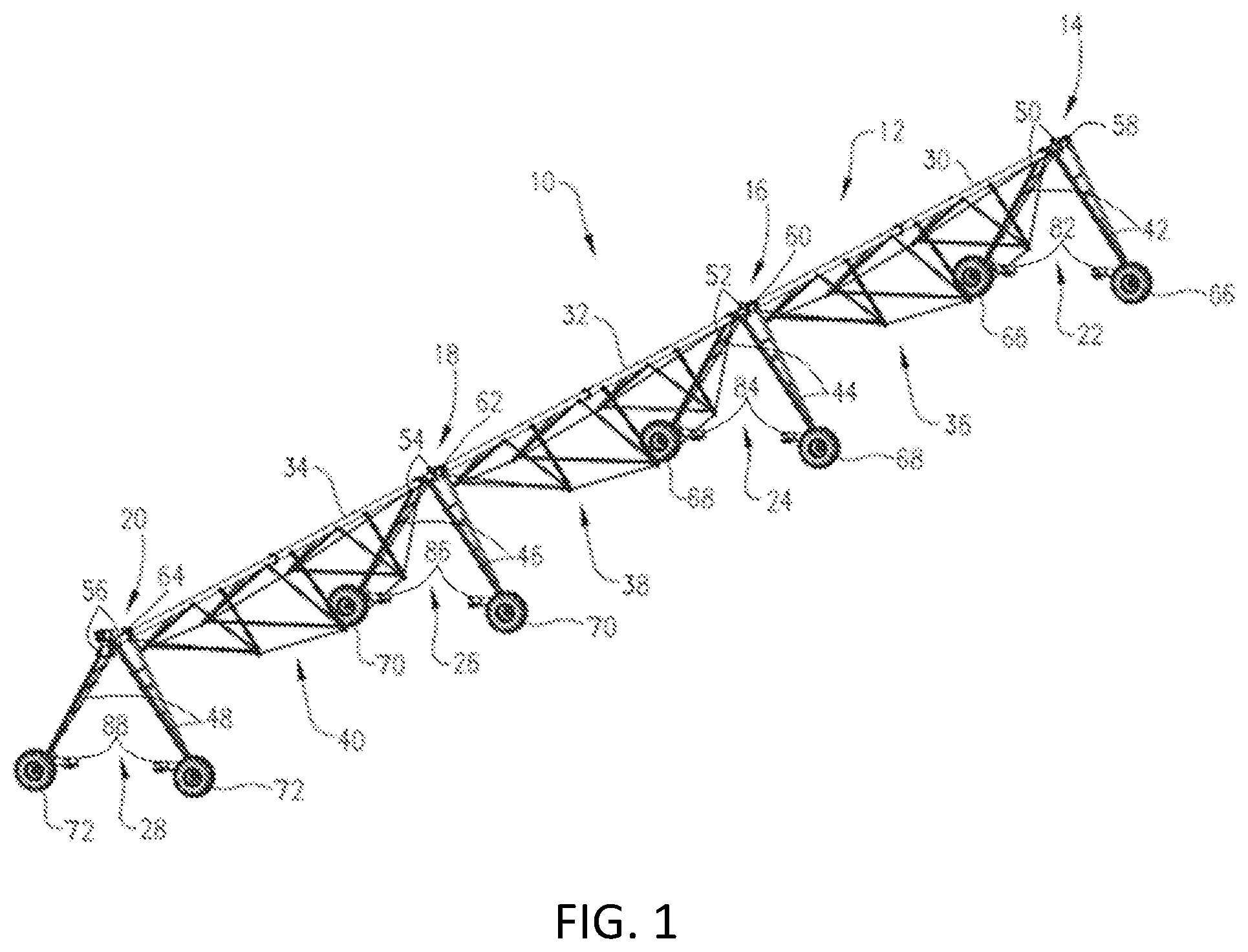 Patent US12564146 Figure 1 – Irrigation system with height-adjusting system for adjusting tower height