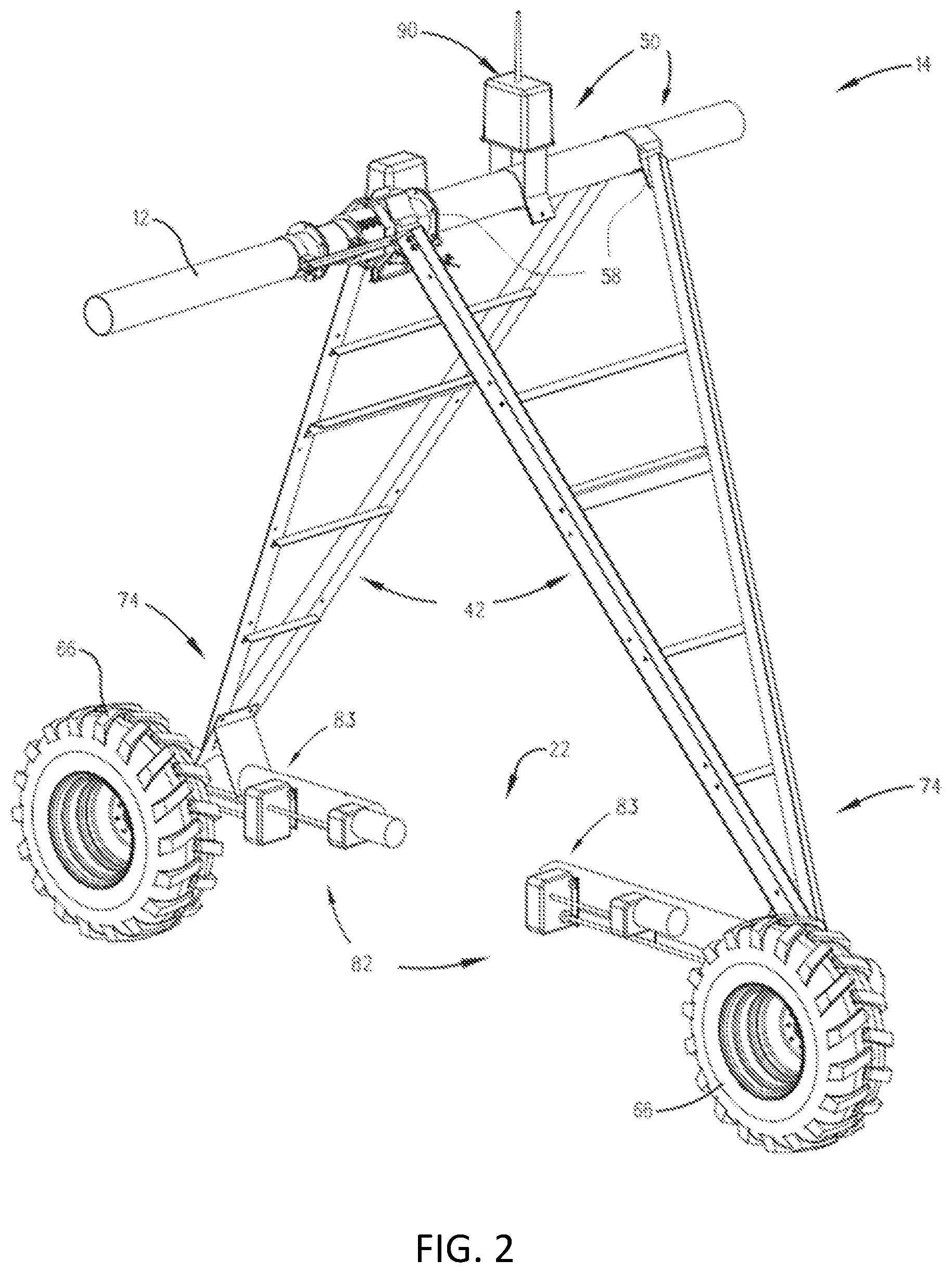 Patent US12564146 Figure 2 – Irrigation system with height-adjusting system for adjusting tower height