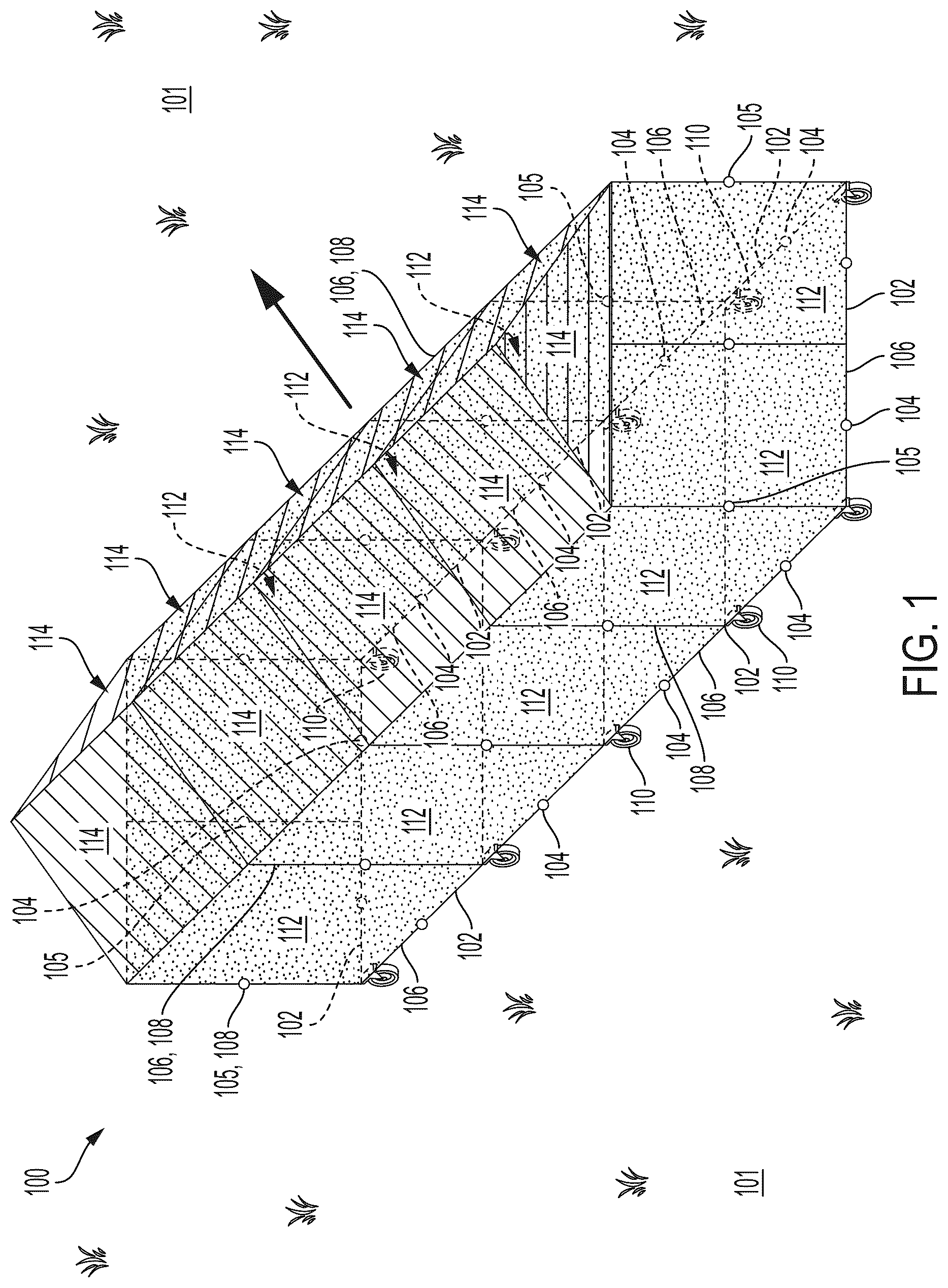 Patent US12564176 Figure 1 – Semirigid poultry and/or swine enclosure