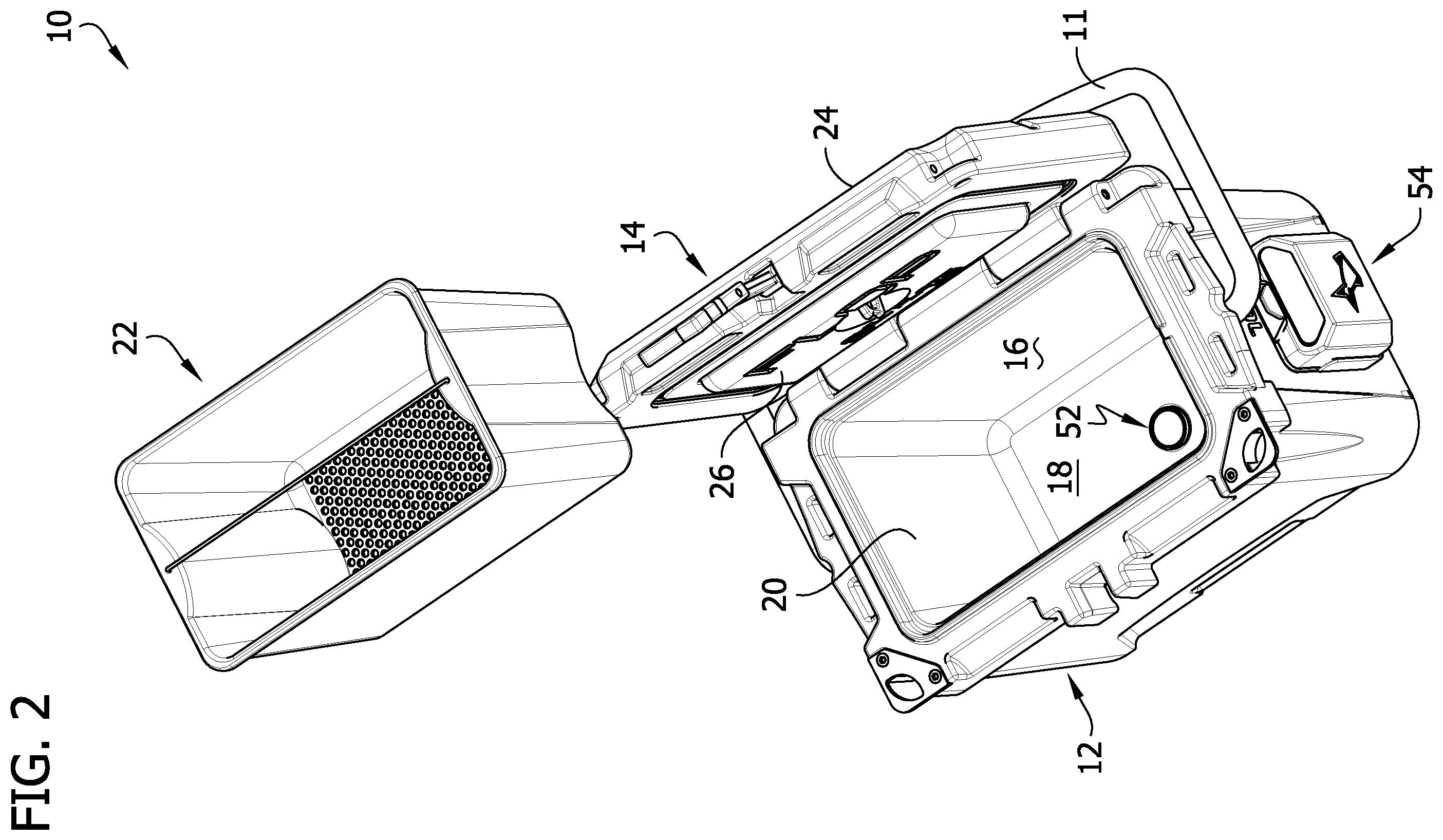 Patent US12564181 Figure 2 – Container for aquatic live bait with detachable air pump unit