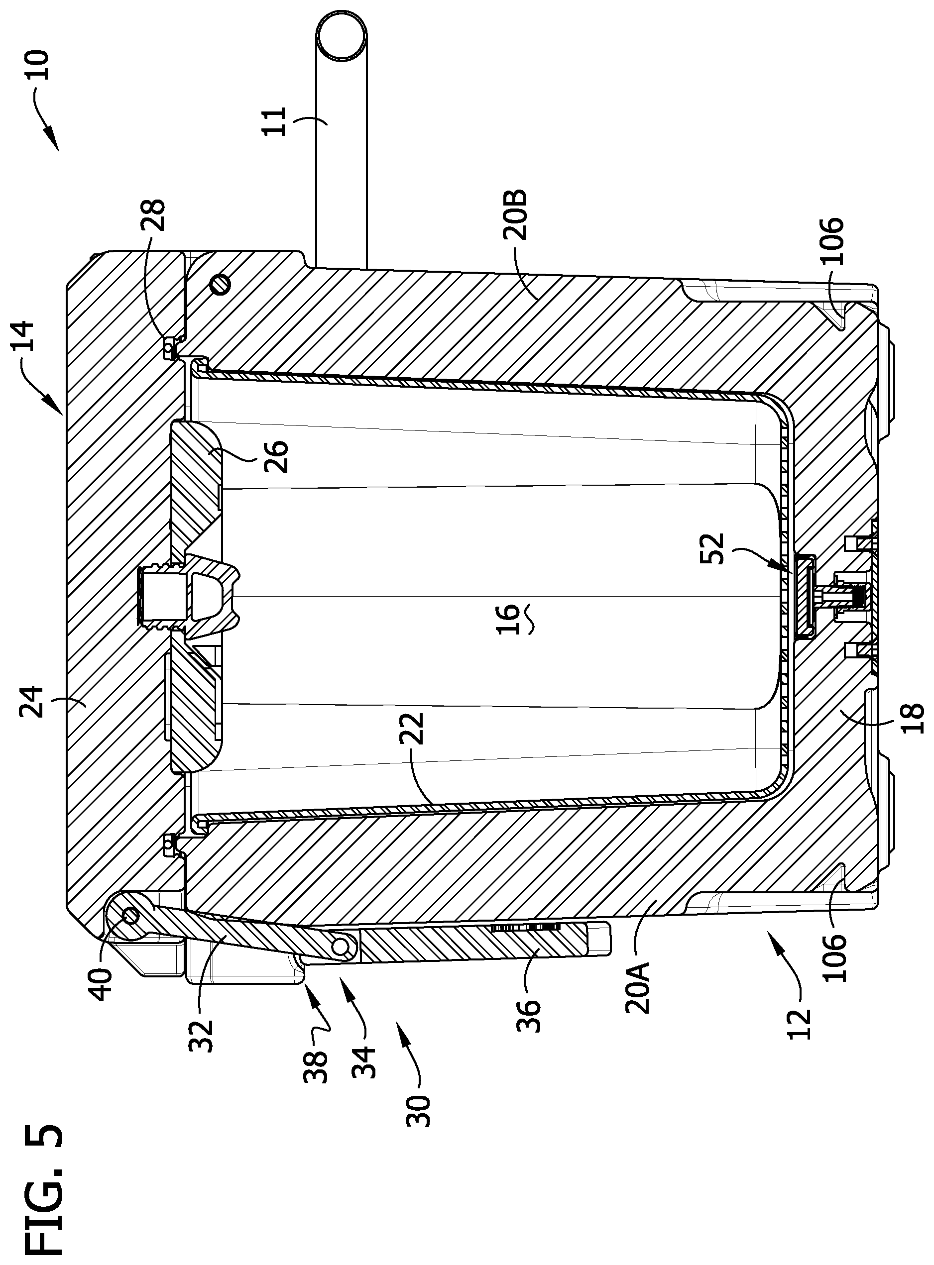 Patent US12564181 Figure 5 – Container for aquatic live bait with detachable air pump unit