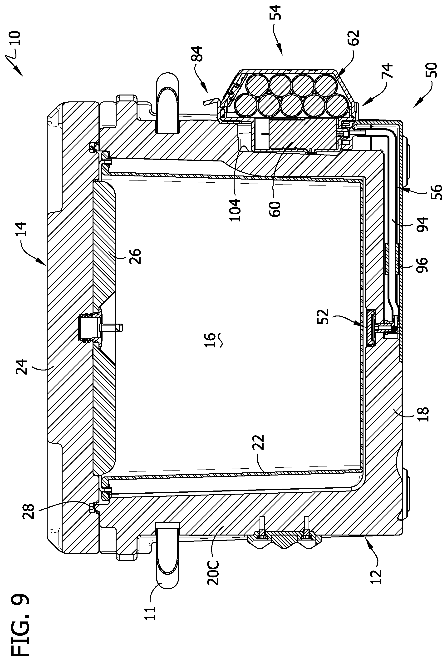 Patent US12564181 Figure 9 – Container for aquatic live bait with detachable air pump unit