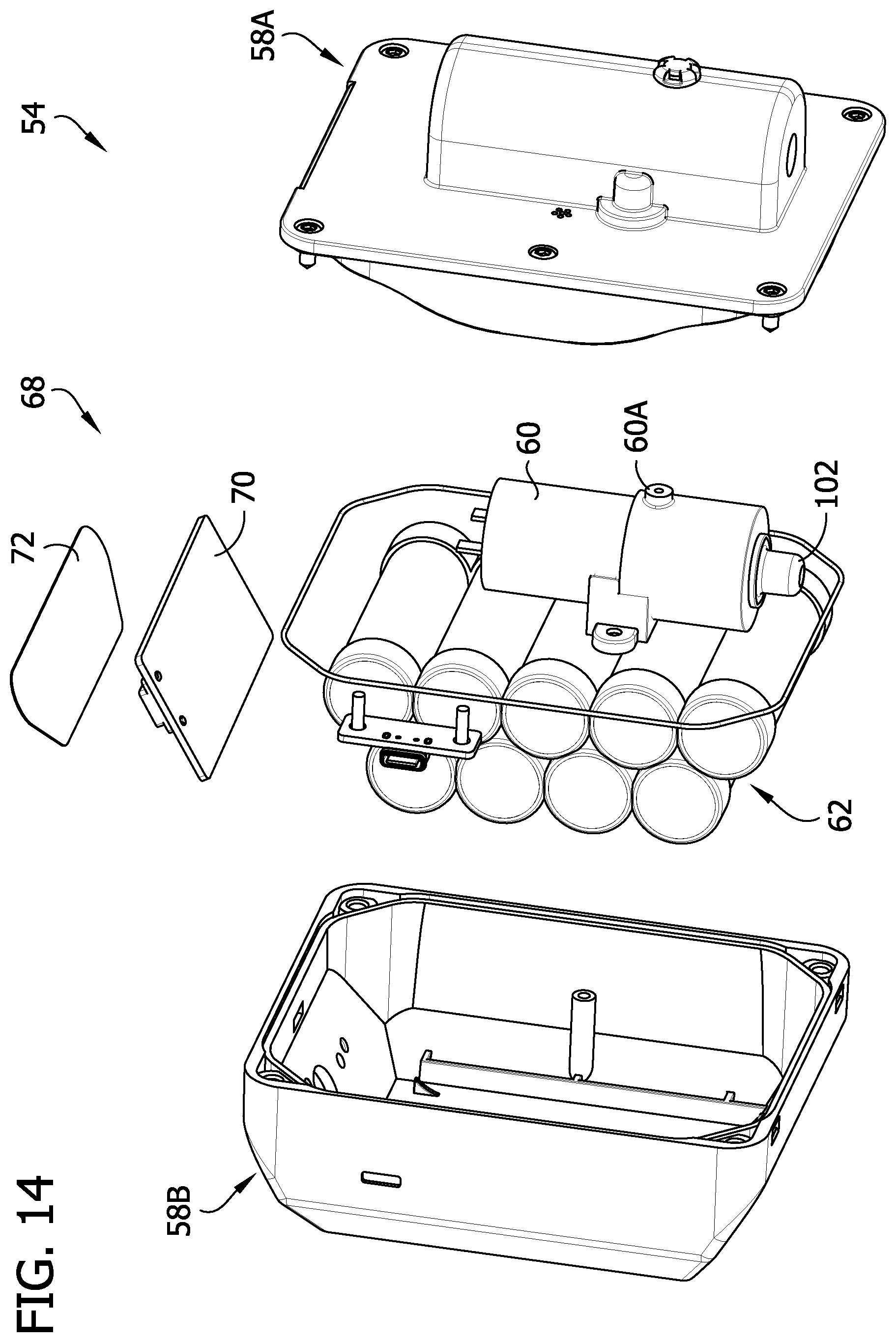 Patent US12564181 Figure 14 – Container for aquatic live bait with detachable air pump unit