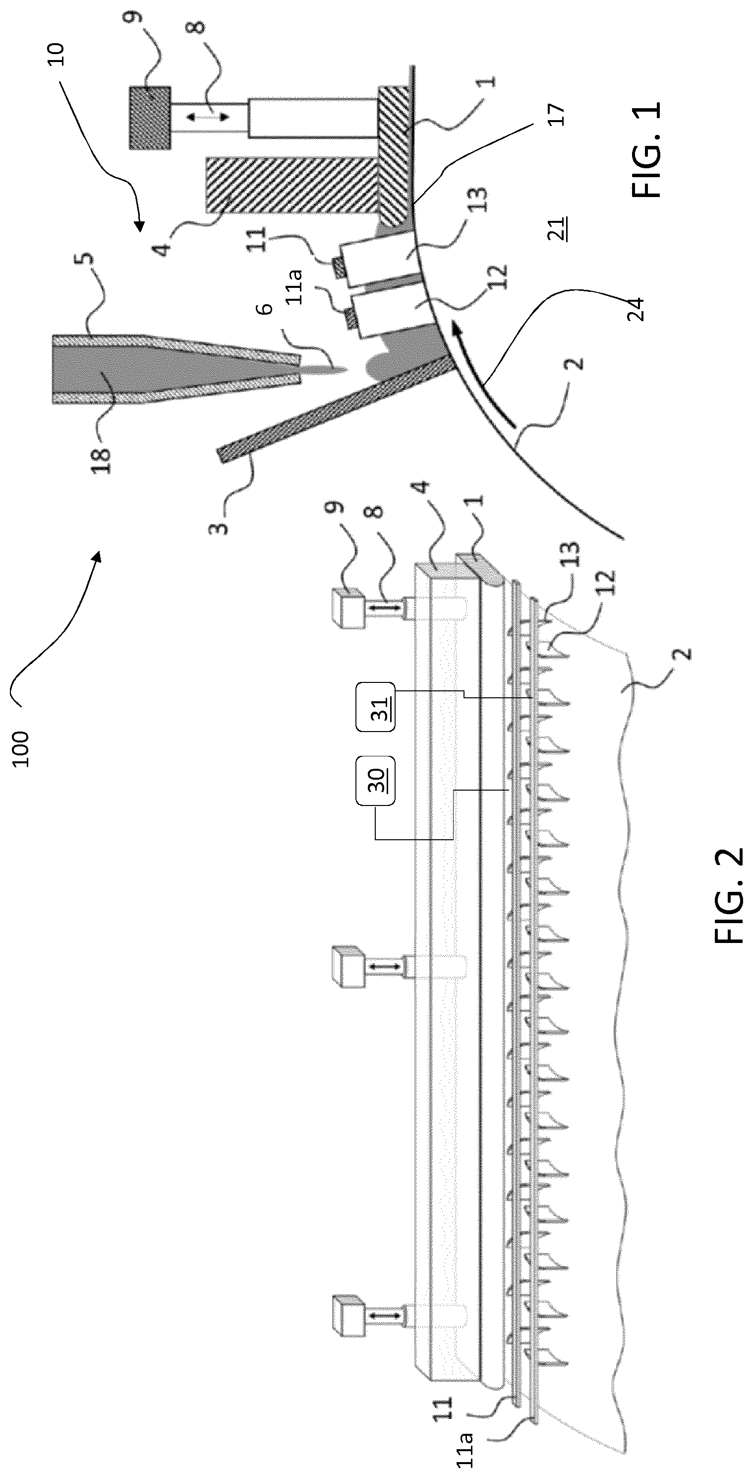 Patent US12564209 Figure 1 – Casting apparatus and method for the production of a cast sheet of a material containing alkaloids
