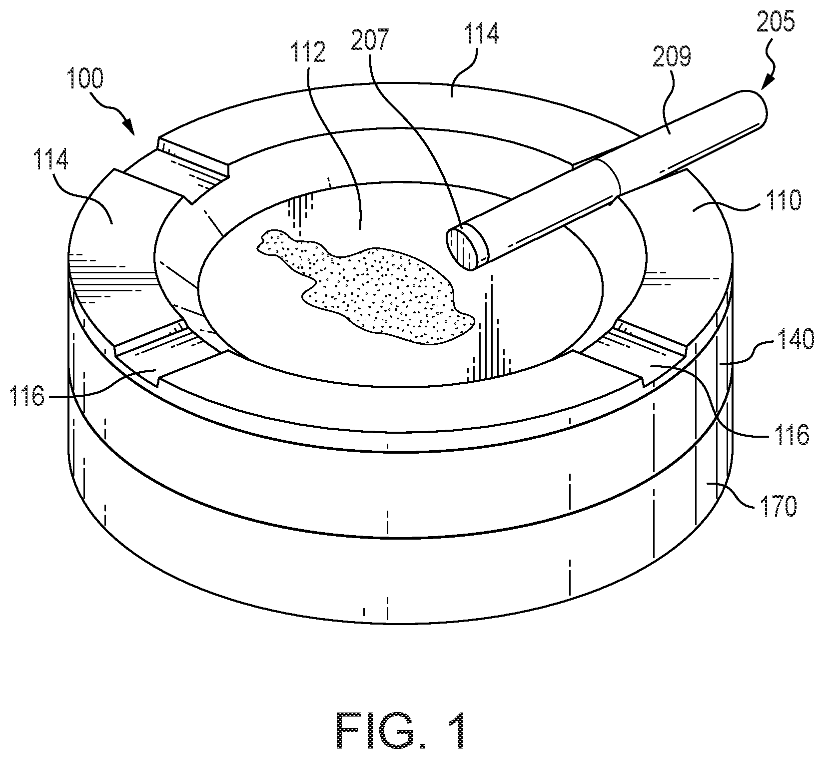 Patent US12564216 Figure 1 – Cigar ashtray system with cooling