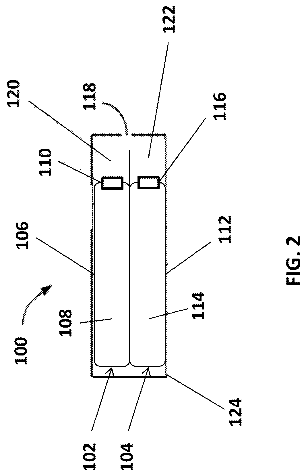 Patent US12564218 Figure 2 – Dual-chamber aerosol dispenser