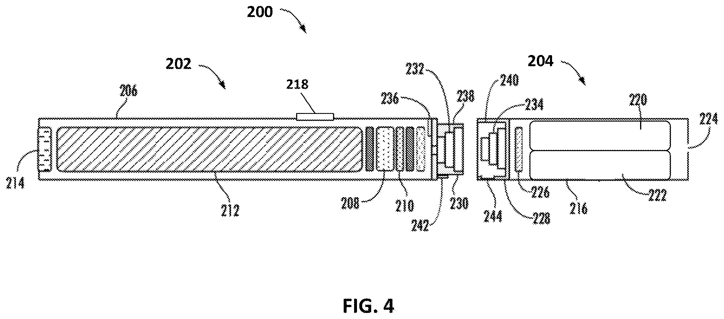 Patent US12564218 Figure 4 – Dual-chamber aerosol dispenser