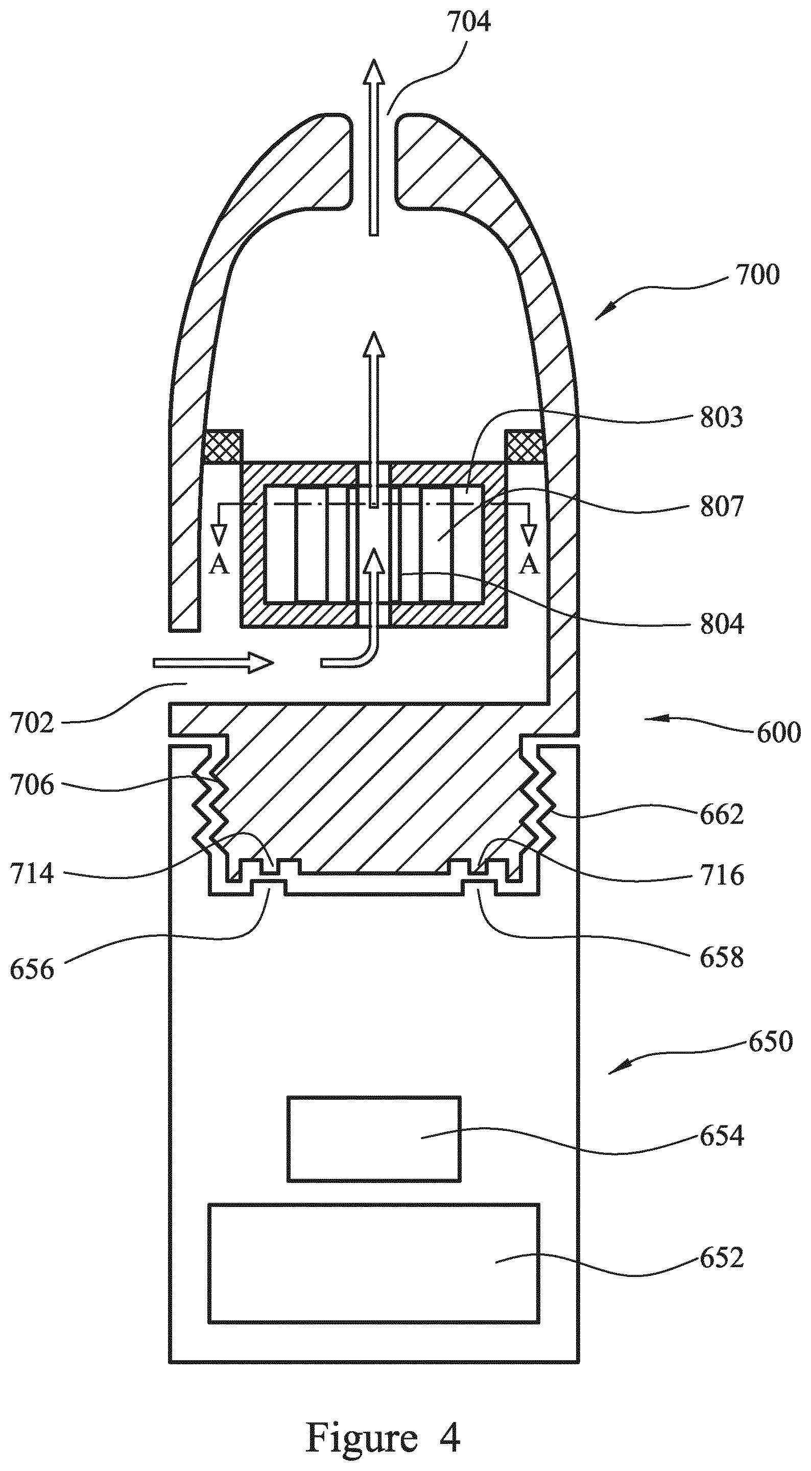 Patent US12564222 Figure 4 – Cartridge for use in an aerosol-generating system