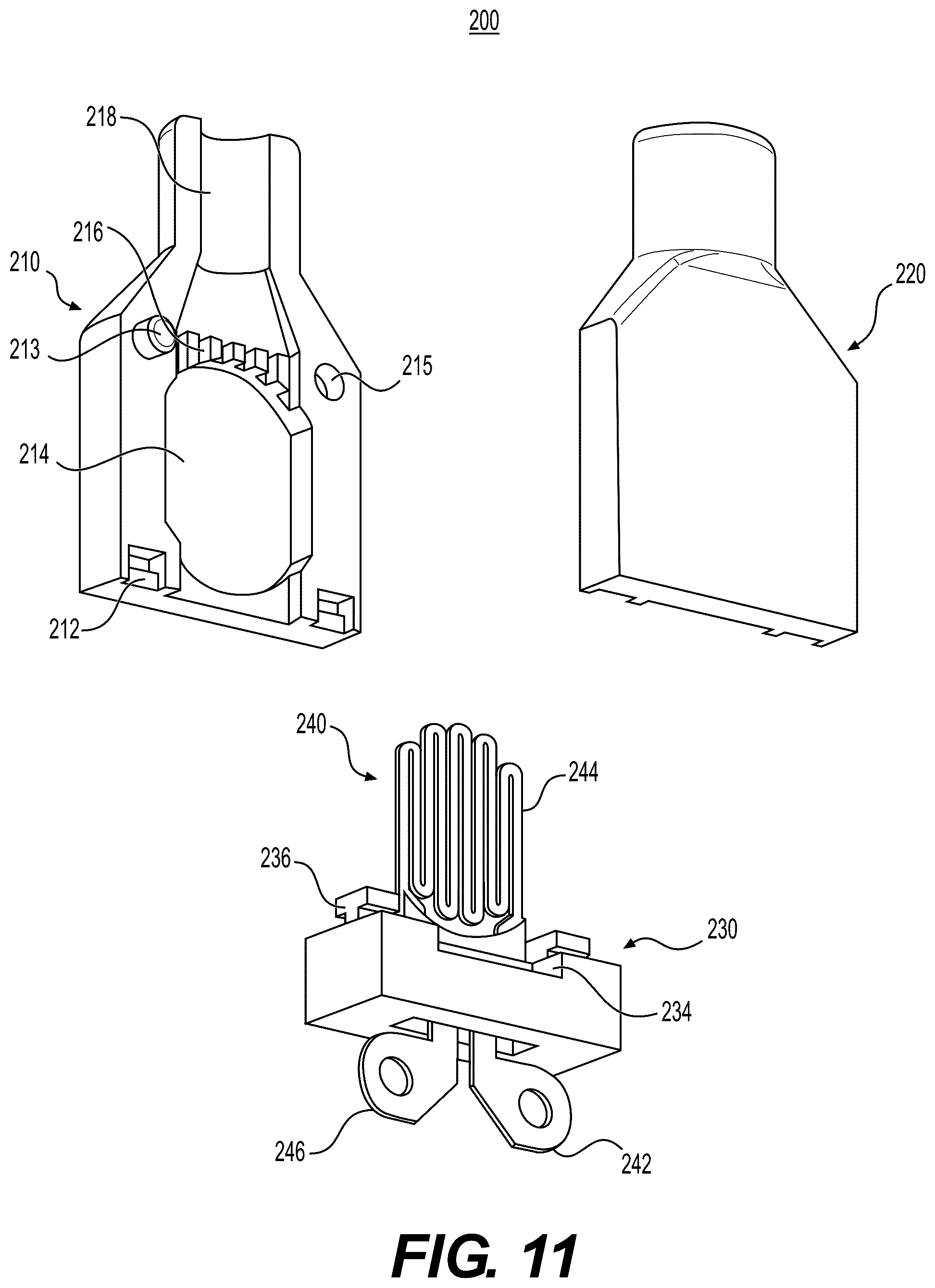 Patent US12564223 Figure 11 – Capsules with integrated mouthpieces, heat-not-burn (HNB) aerosol-generating devices, and methods of generating an aerosol