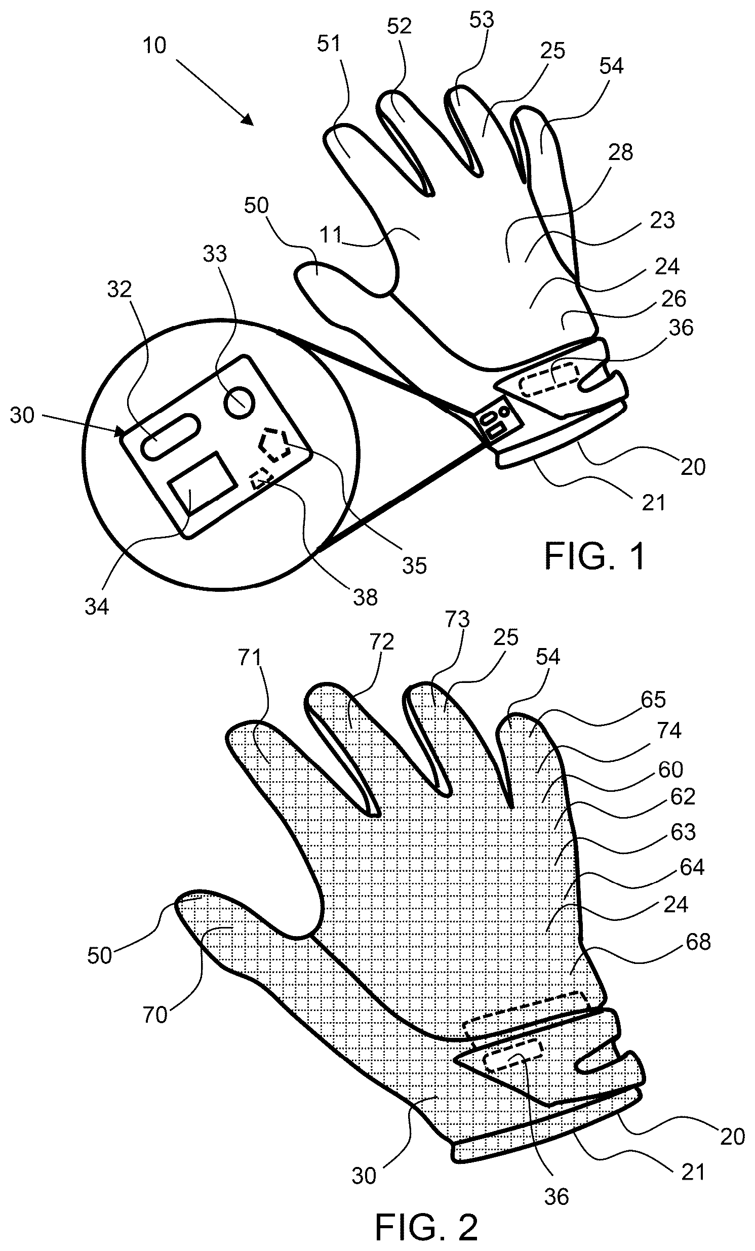 Patent US12564230 Figure 1 – Heated glove system