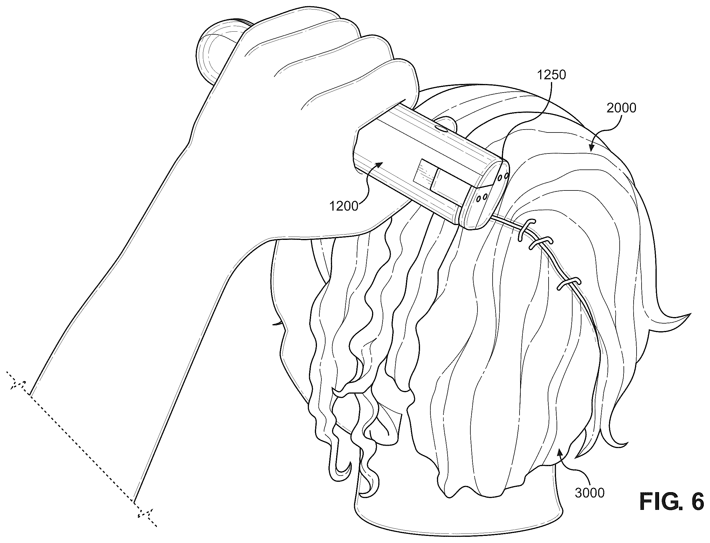Patent US12564233 Figure 6 – Hair extensions stapler