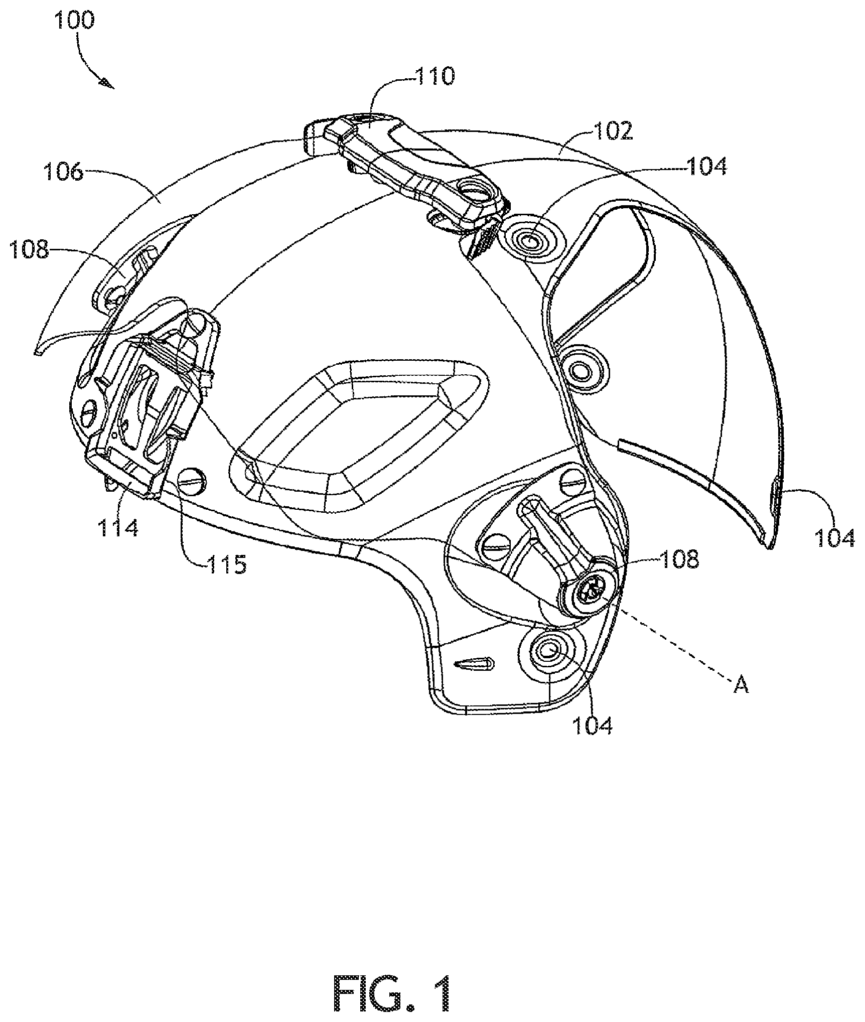 Patent US12564238 Figure 1 – Helmet mounted visor assembly