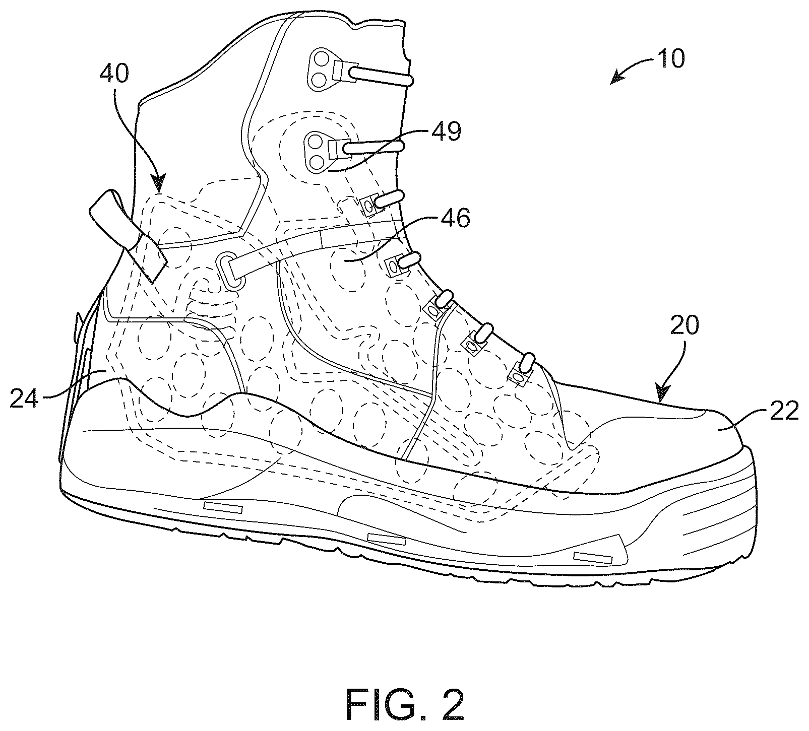 Patent US12564240 Figure 2 – Inflatable wading boots