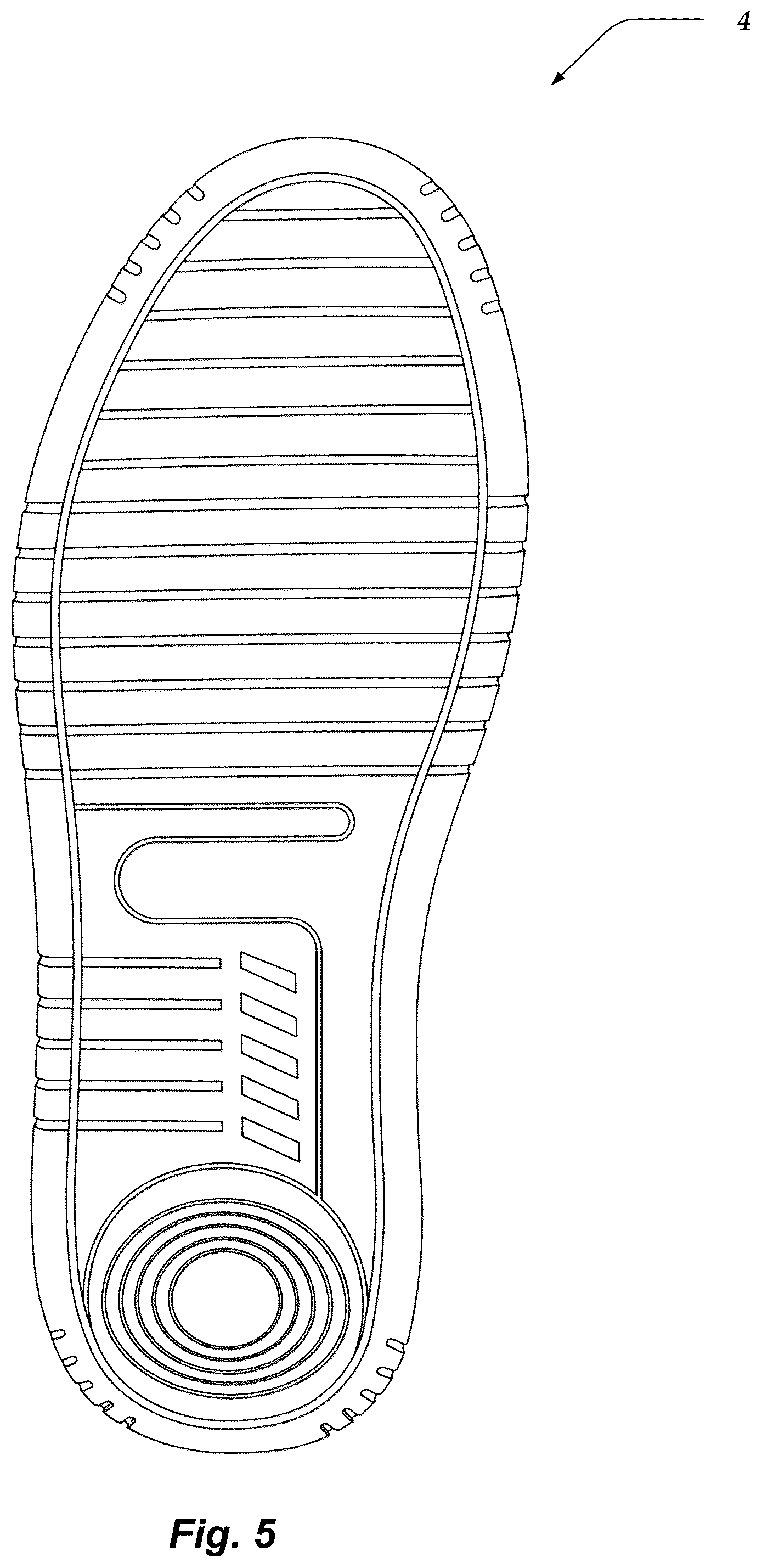 Patent US12564243 Figure 5 – Groove system for footwear outsoles