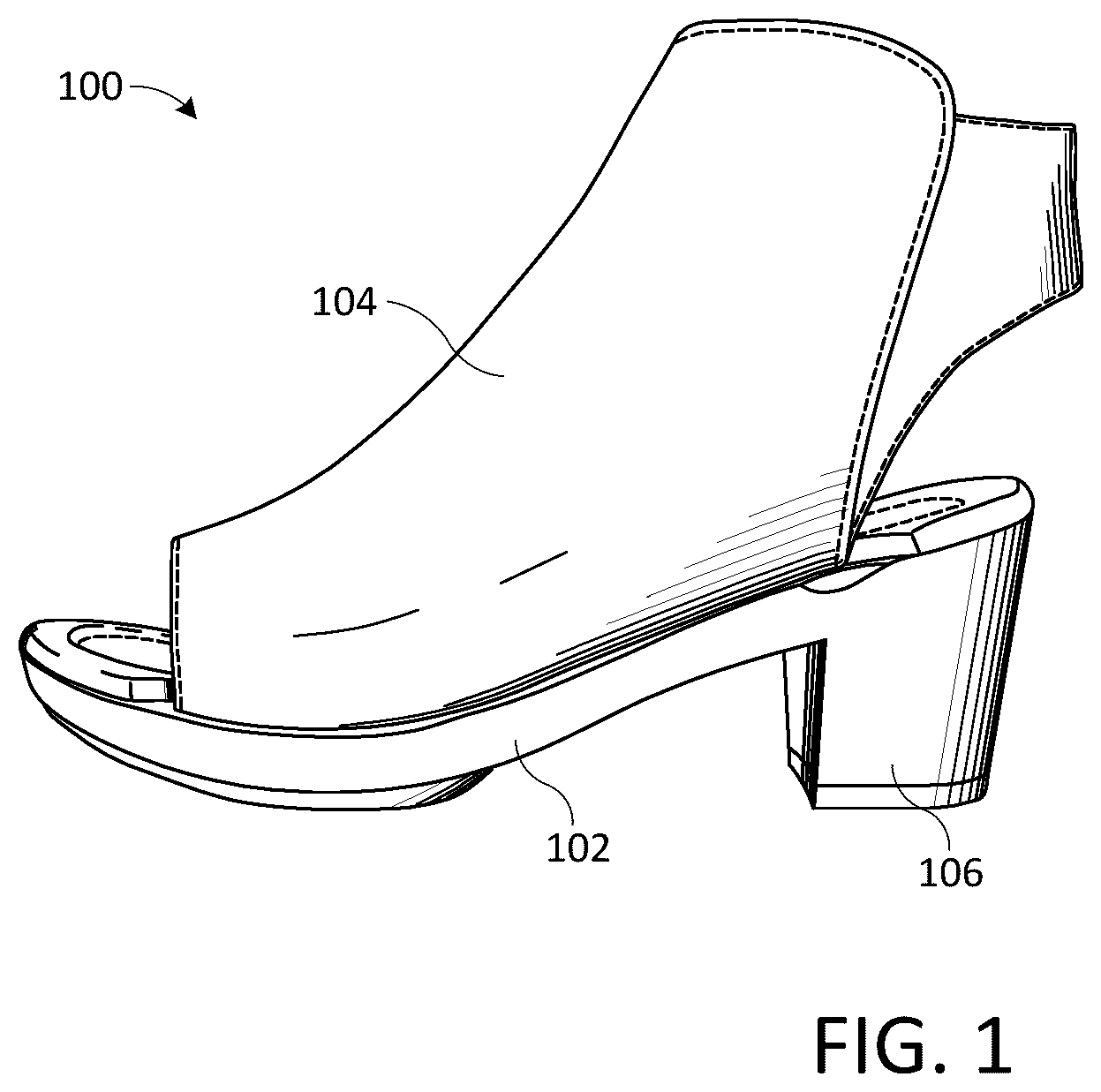 Patent US12564245 Figure 1 – Shoe with interchangeable upper