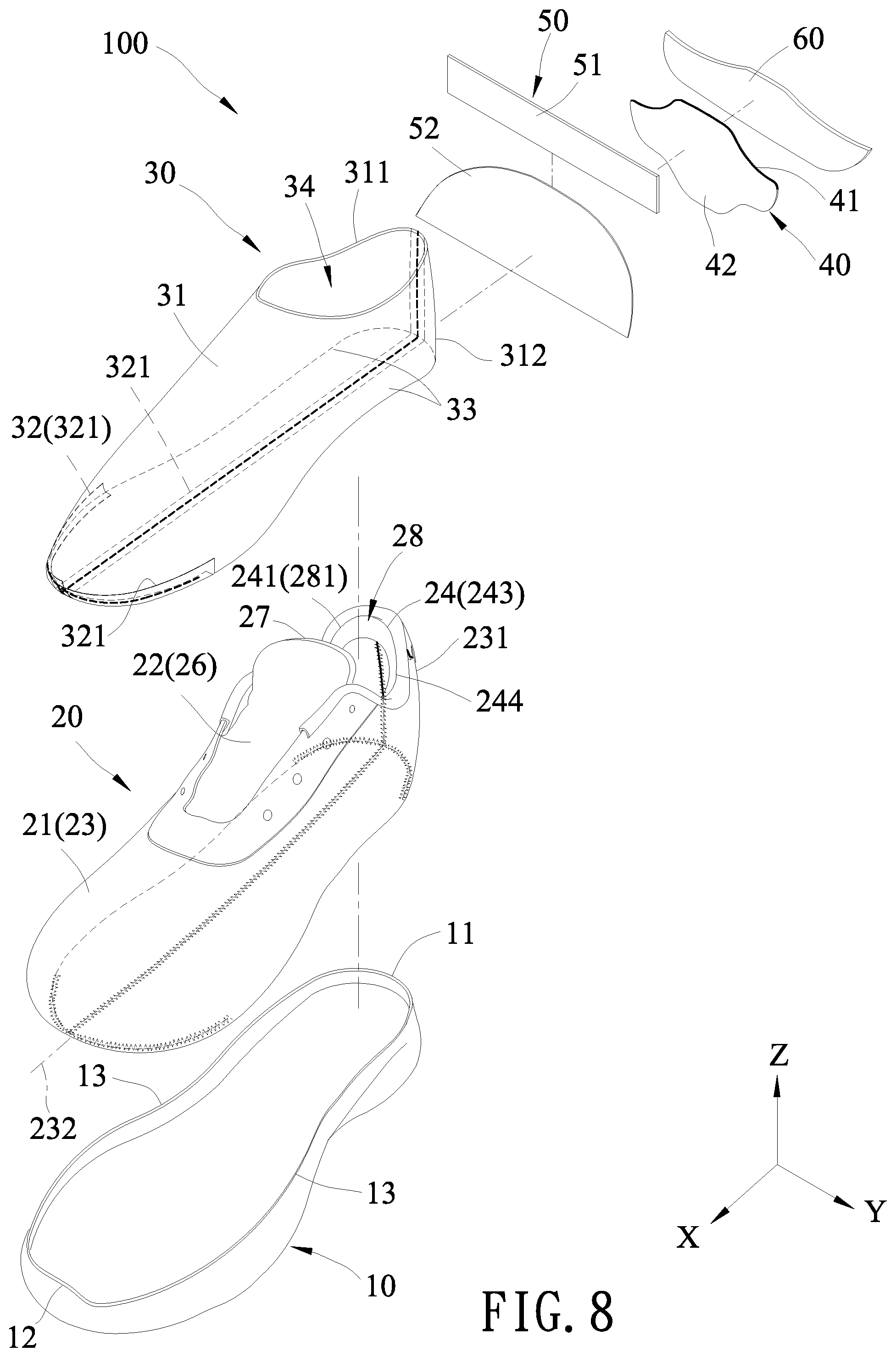 Patent US12564246 Figure 8 – Shoe having resilient heel