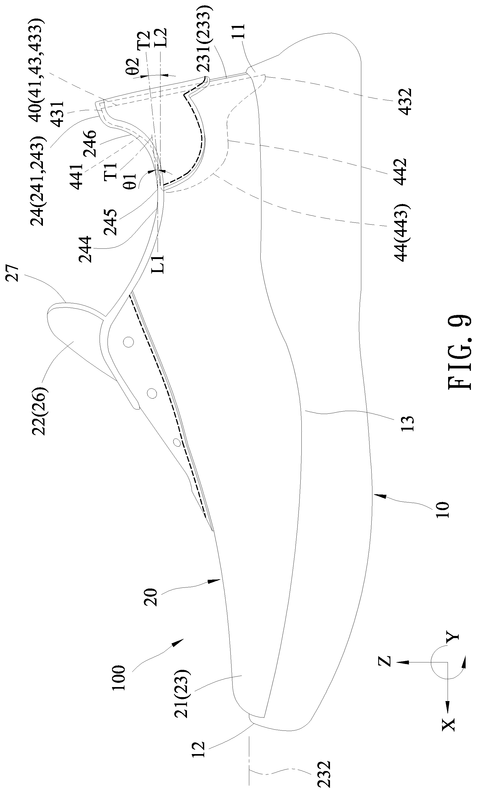 Patent US12564246 Figure 9 – Shoe having resilient heel