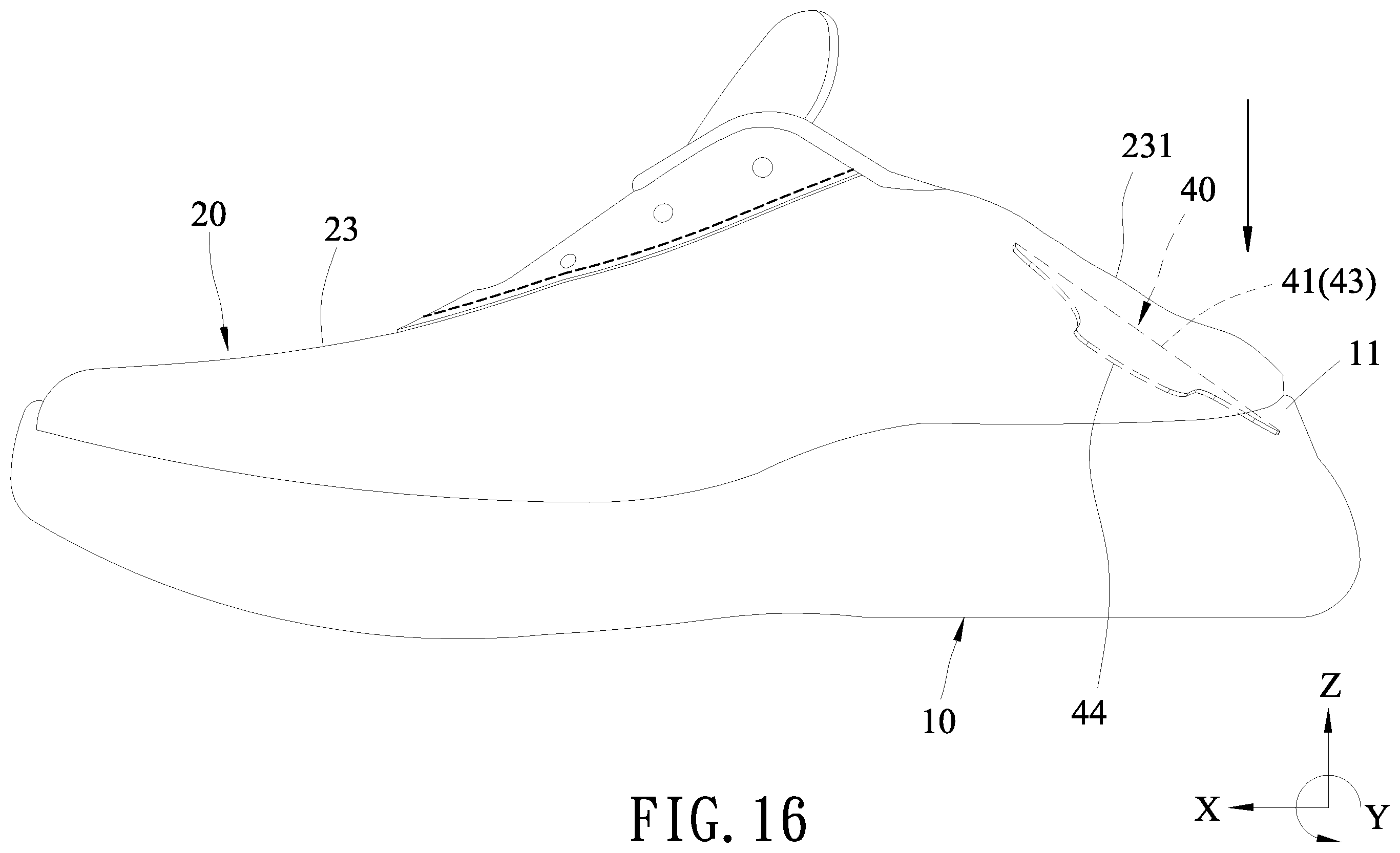 Patent US12564246 Figure 16 – Shoe having resilient heel