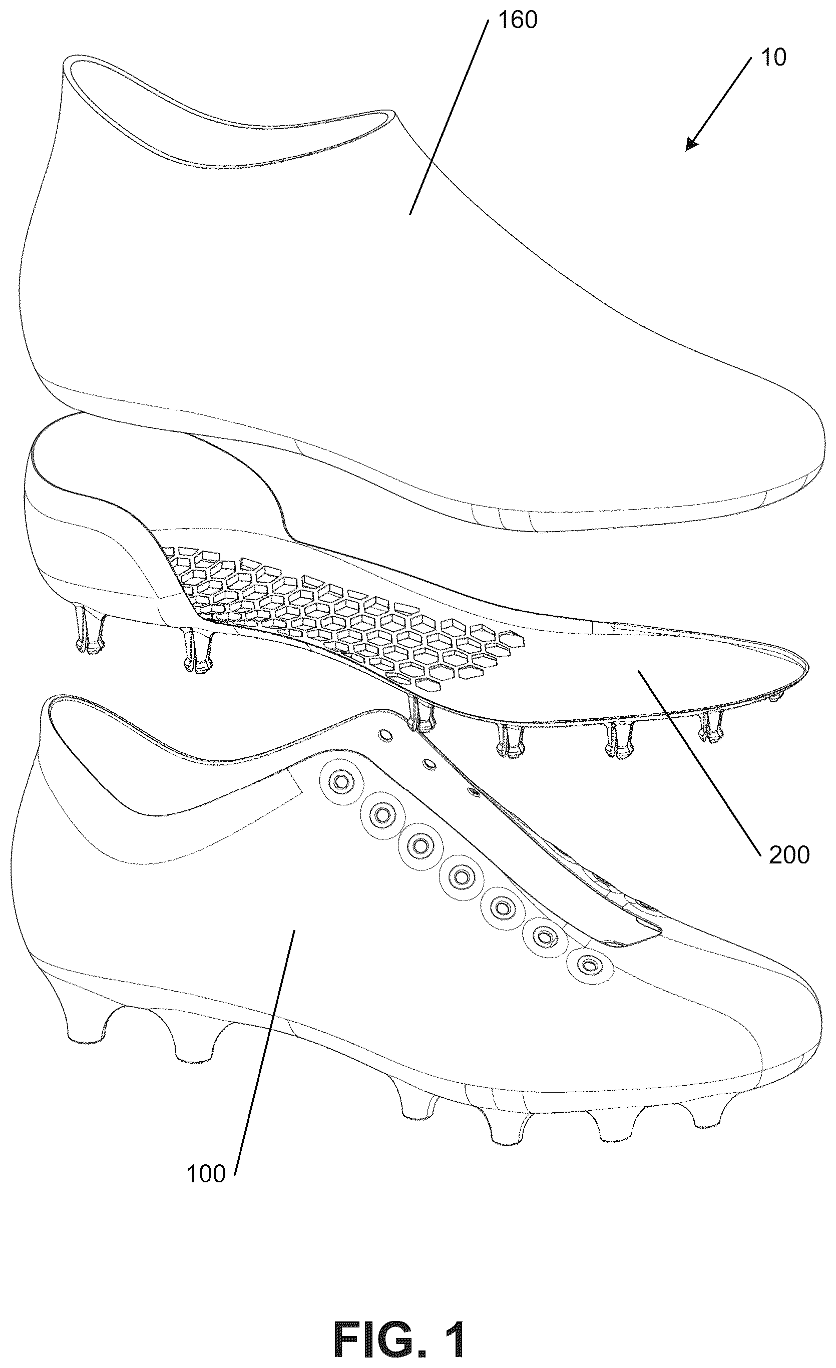 Patent US12564248 Figure 1 – Sole structures and articles of footwear having separate outsole and midsole components
