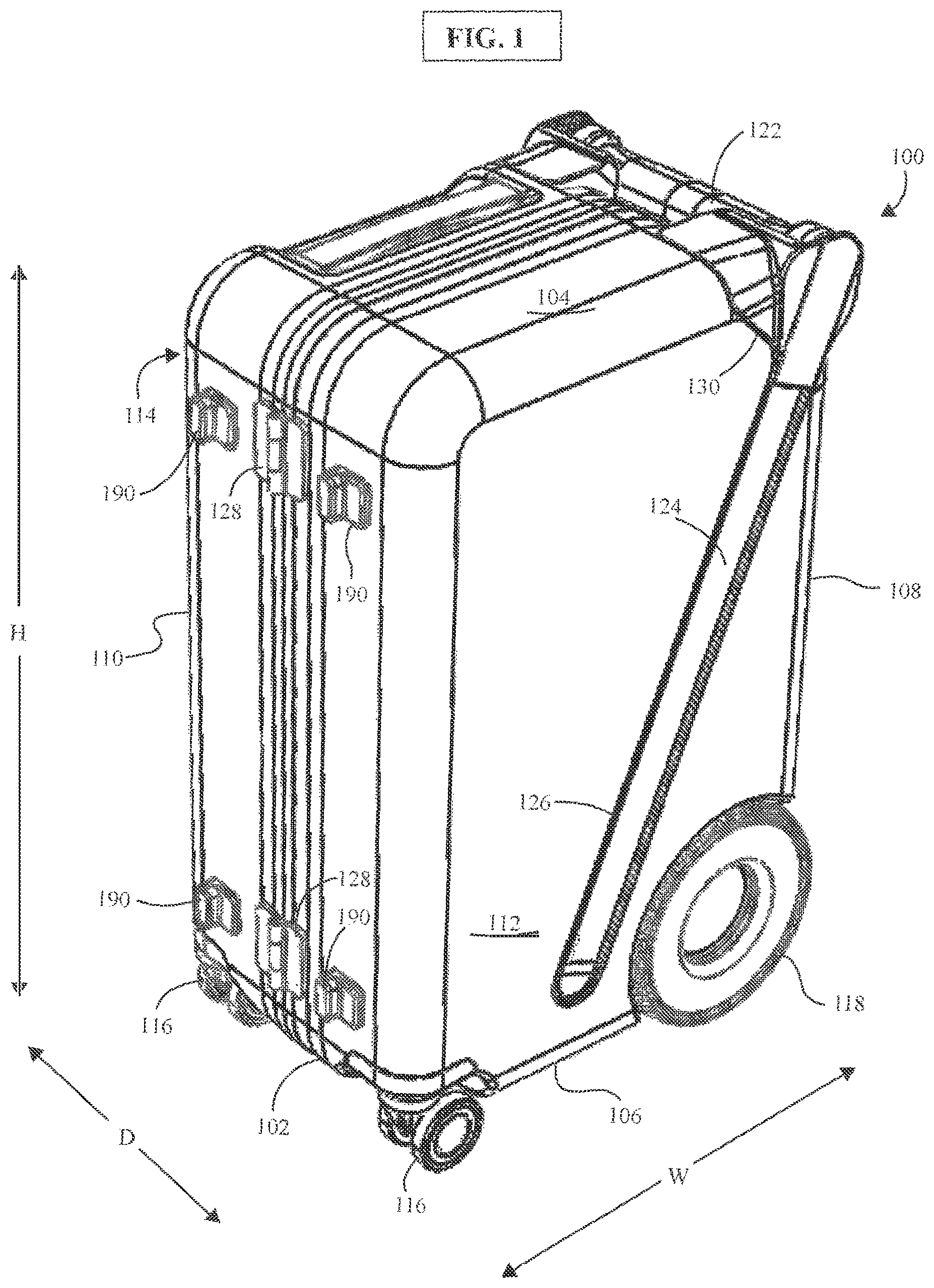 Patent US12564250 — Split handle, narrow rolling bag — Figure 1