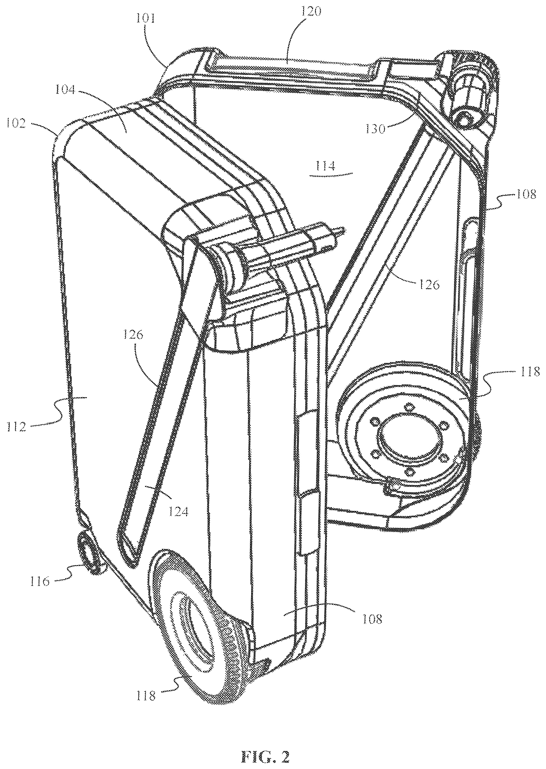 Patent US12564250 Figure 2 – Split handle, narrow rolling bag