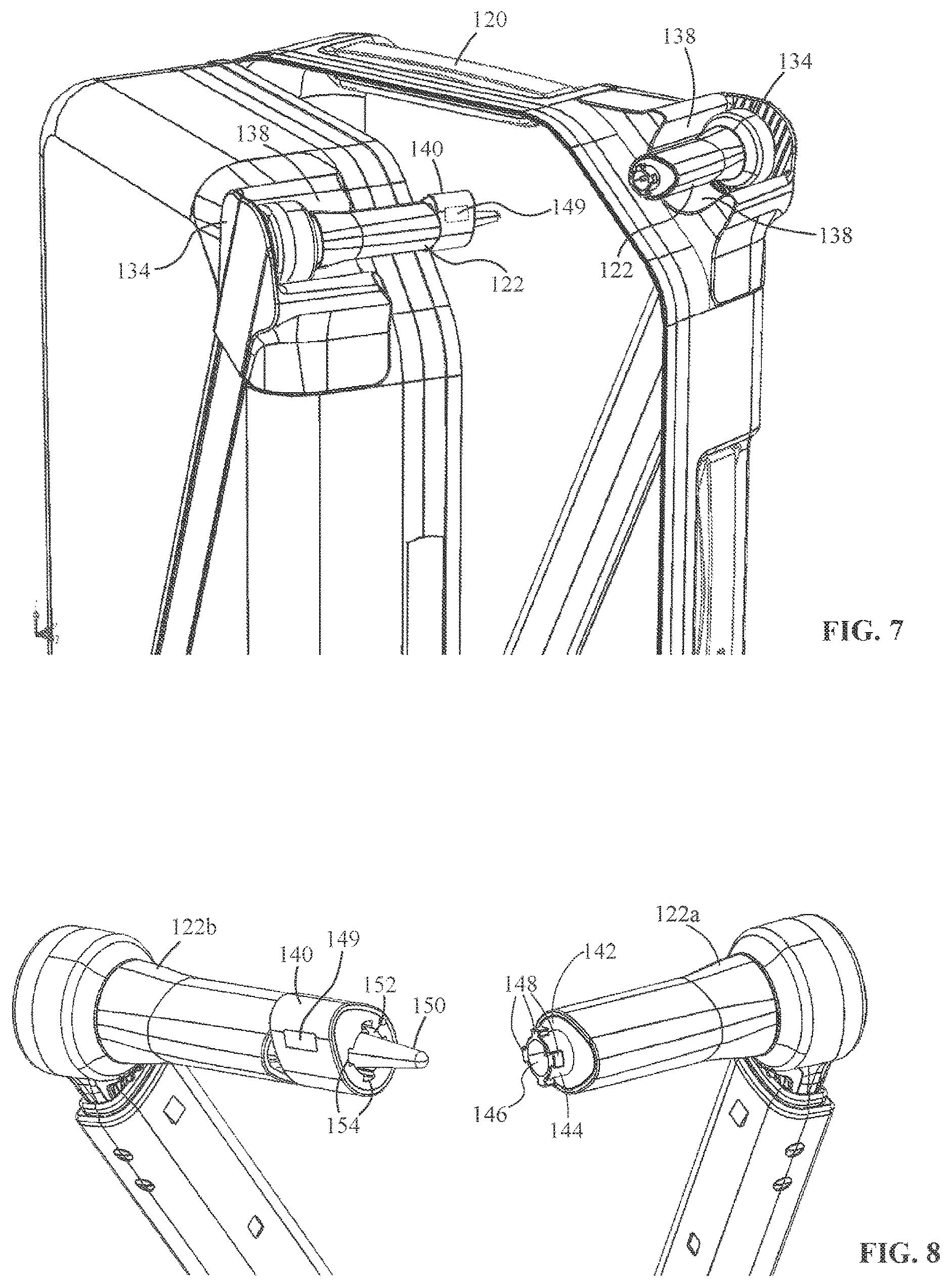 Patent US12564250 Figure 6 – Split handle, narrow rolling bag