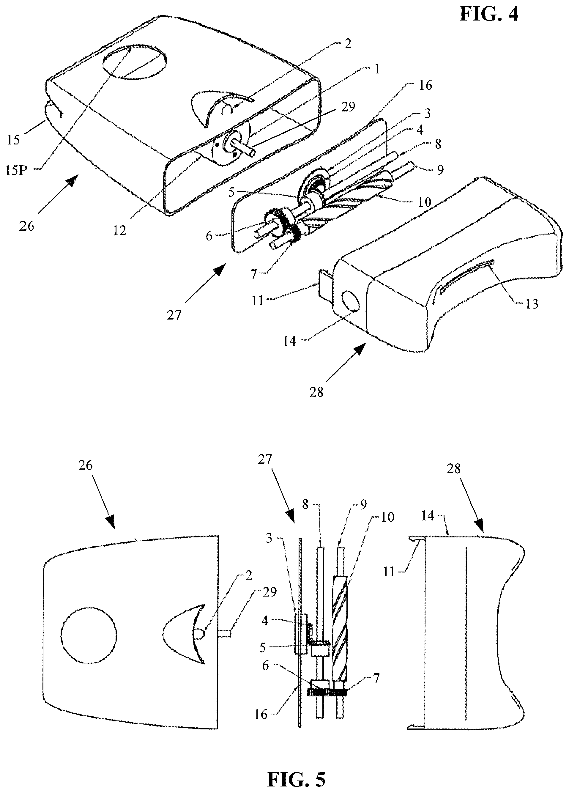 Patent US12564256 Figure 3 – Motorized toenail groomer configured to sit on top of a foot with long shaft and handle permitting ease of use by elderly and/or inflexible users
