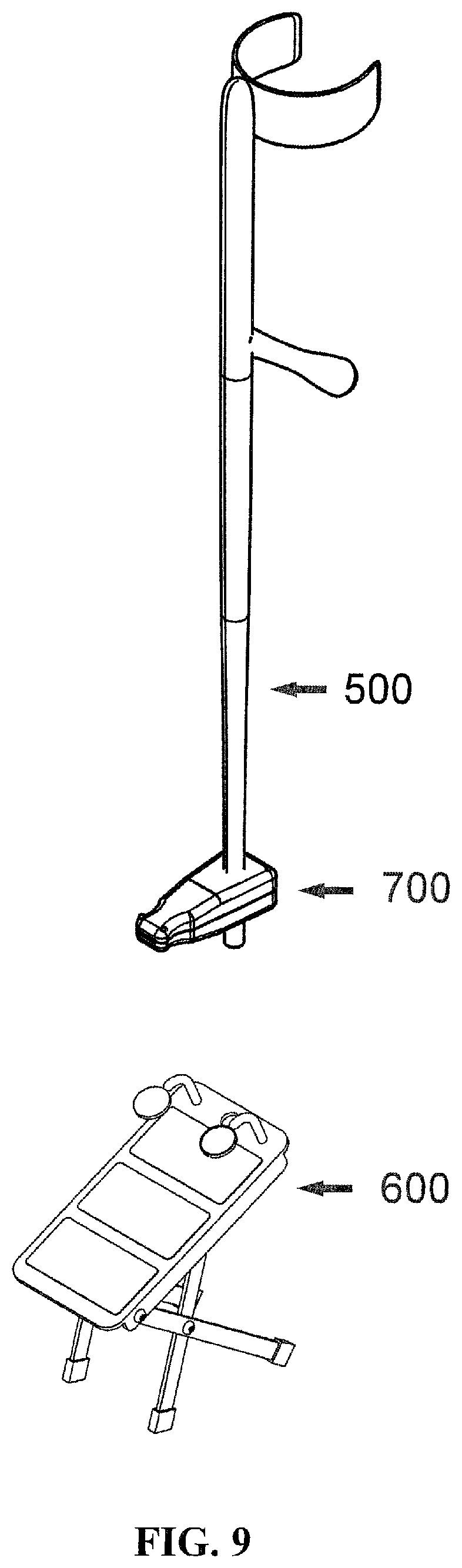 Patent US12564256 Figure 7 – Motorized toenail groomer configured to sit on top of a foot with long shaft and handle permitting ease of use by elderly and/or inflexible users