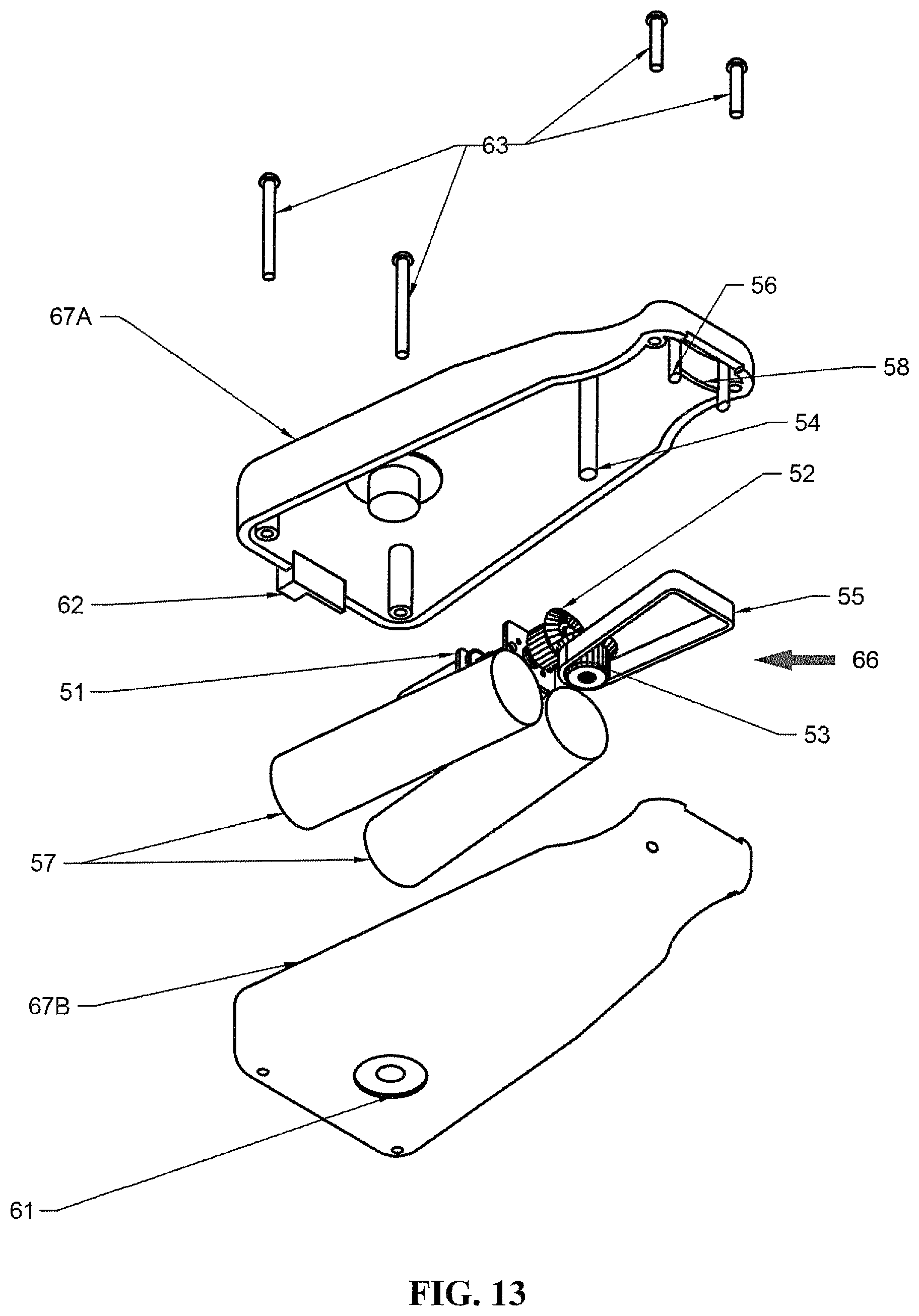 Patent US12564256 Figure 10 – Motorized toenail groomer configured to sit on top of a foot with long shaft and handle permitting ease of use by elderly and/or inflexible users