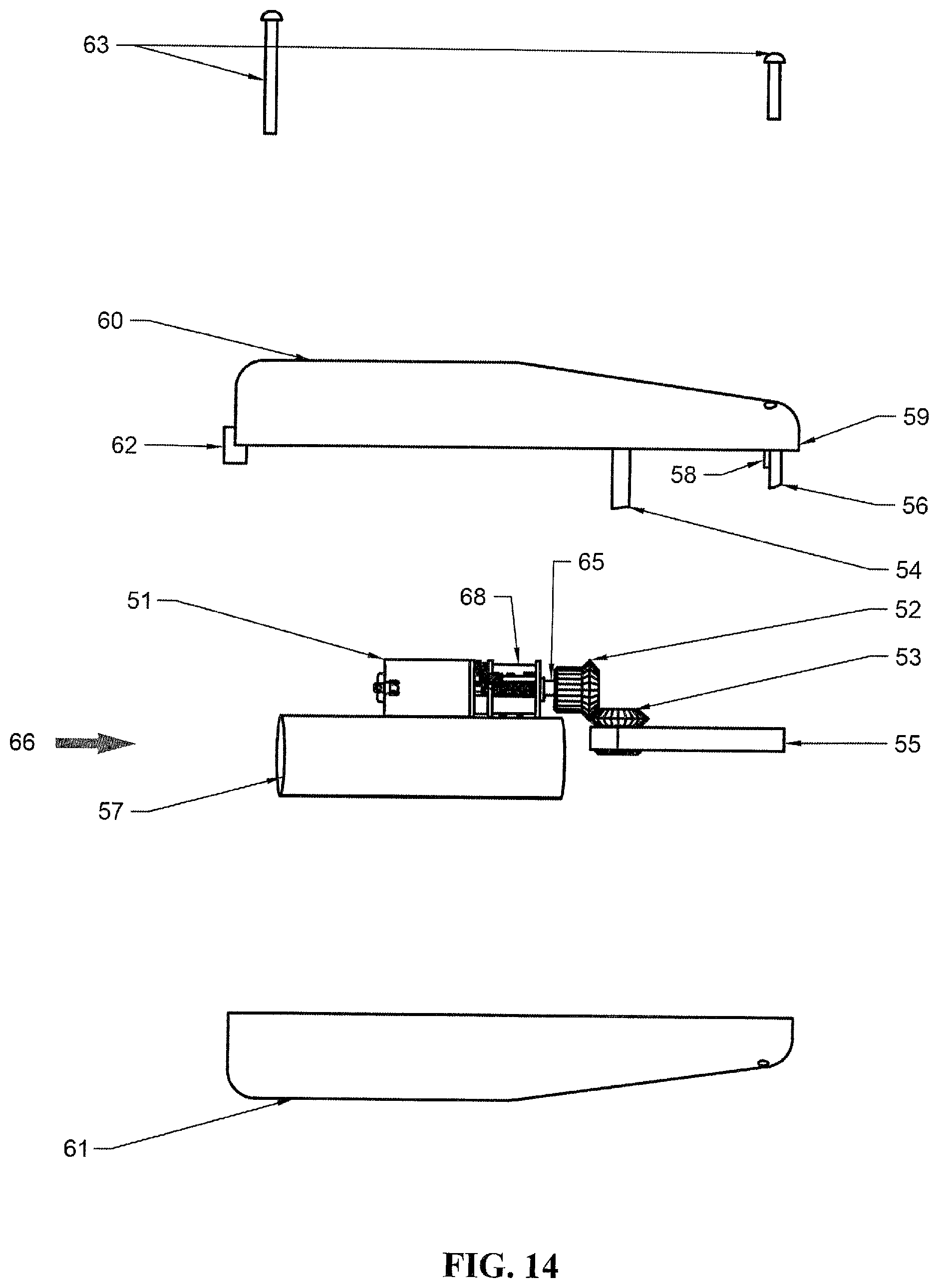 Patent US12564256 Figure 11 – Motorized toenail groomer configured to sit on top of a foot with long shaft and handle permitting ease of use by elderly and/or inflexible users