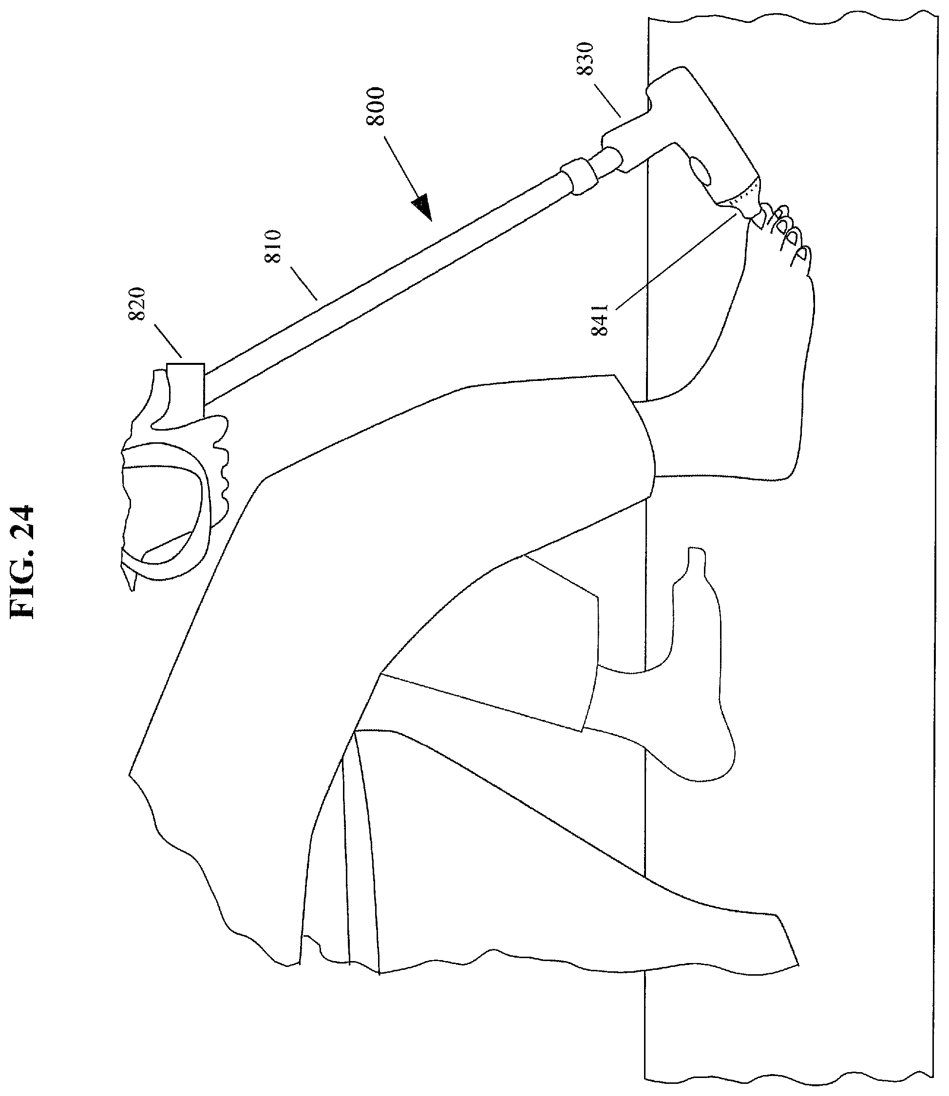 Patent US12564256 Figure 19 – Motorized toenail groomer configured to sit on top of a foot with long shaft and handle permitting ease of use by elderly and/or inflexible users